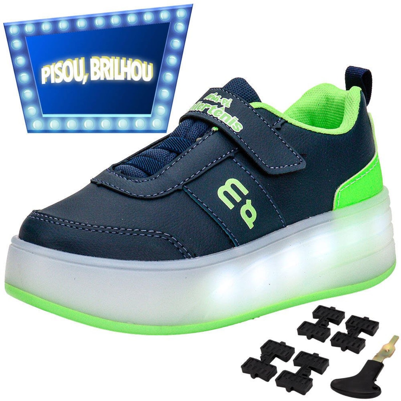 Infantil - Tênis Led Com Rodinha Minipé Mp2623 3332623 Azul Marinho