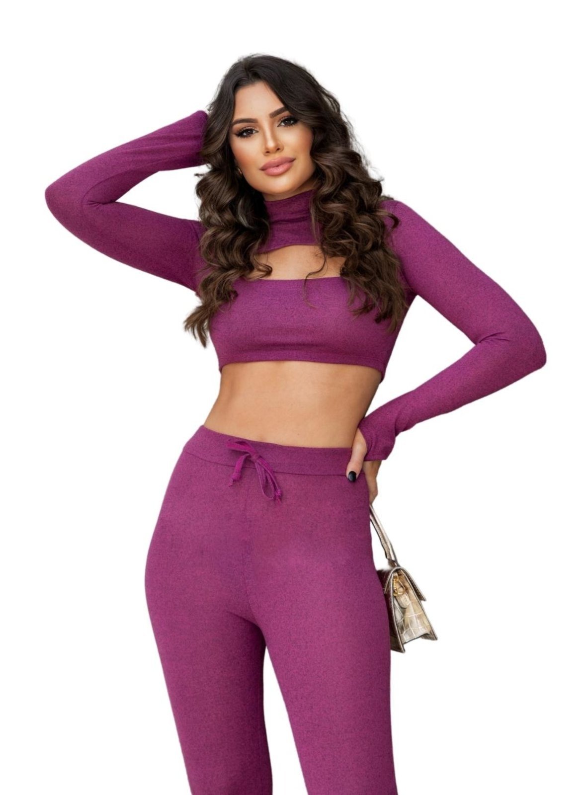Conjunto Lãzinha Cropped e Calça Fúcisa