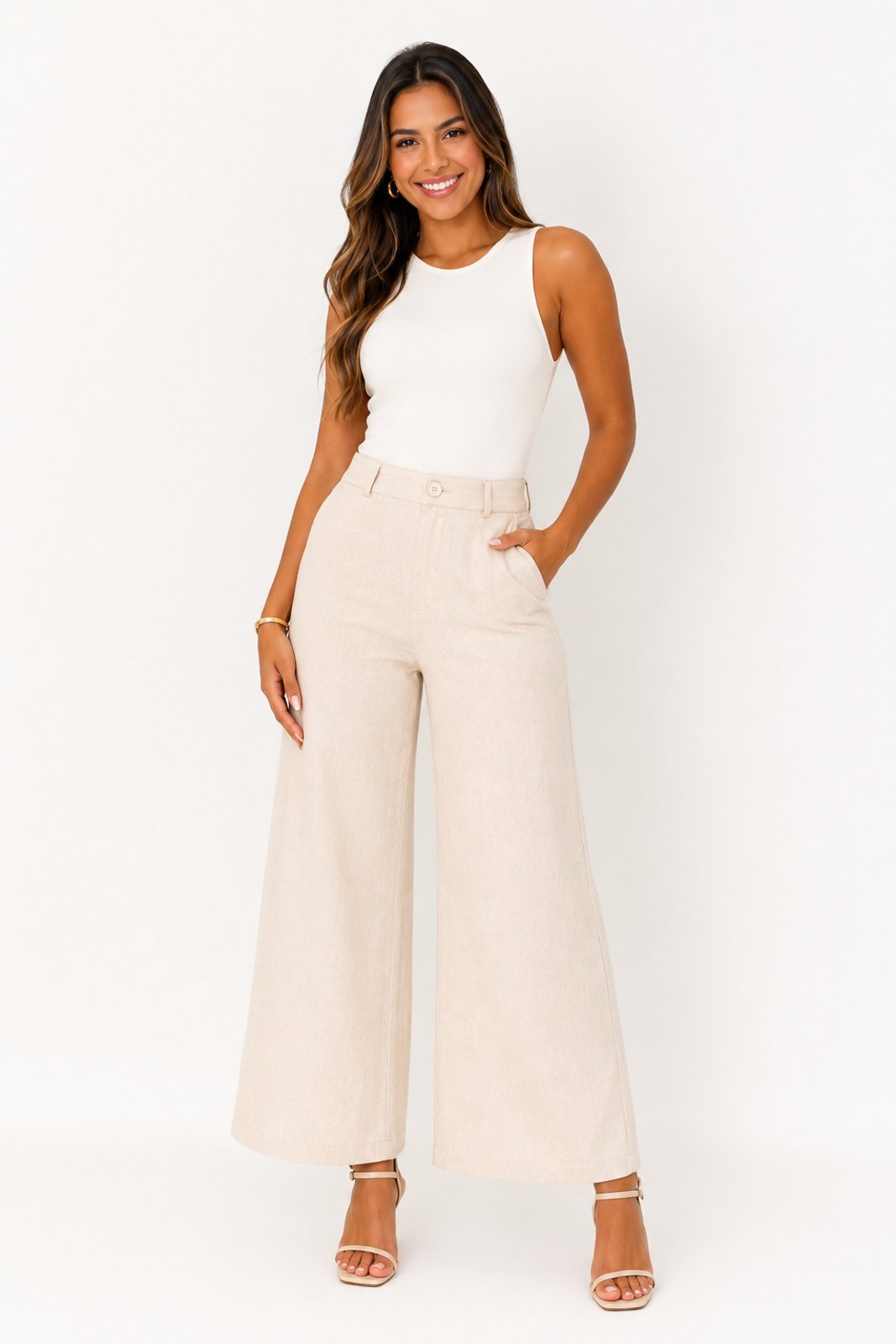 Calça Pantacourt D Bell Outlet Fashion Linho Cru