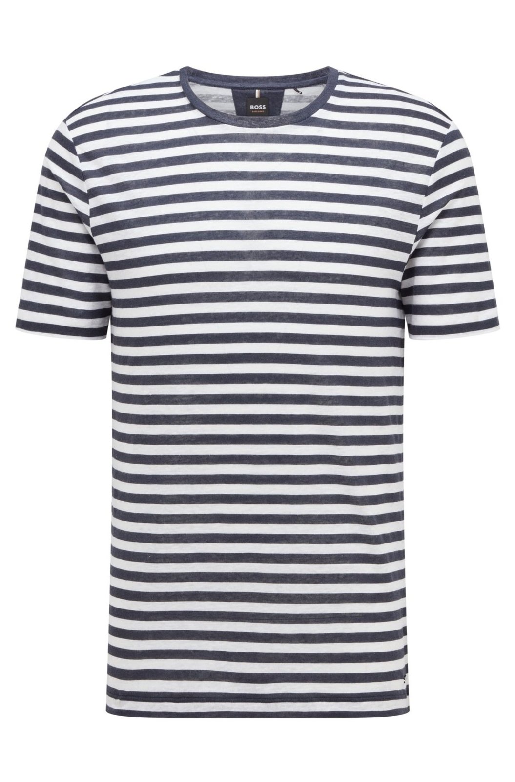 Camiseta Regular Fit Em Linho Puro Com Faixa Horizontal