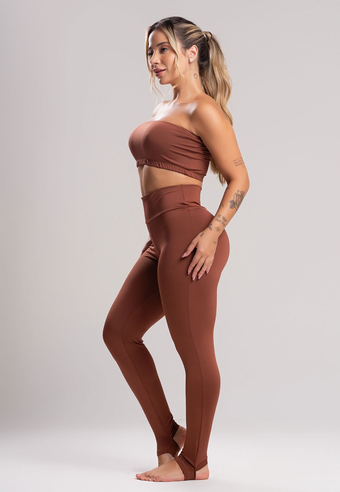 Calça Legging MVB Modas Pezinho Cintura Alta Suplex Marrom