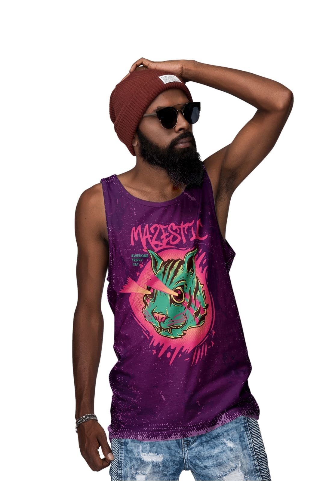 Camiseta Regata Gato Pet Monster Psicodélico