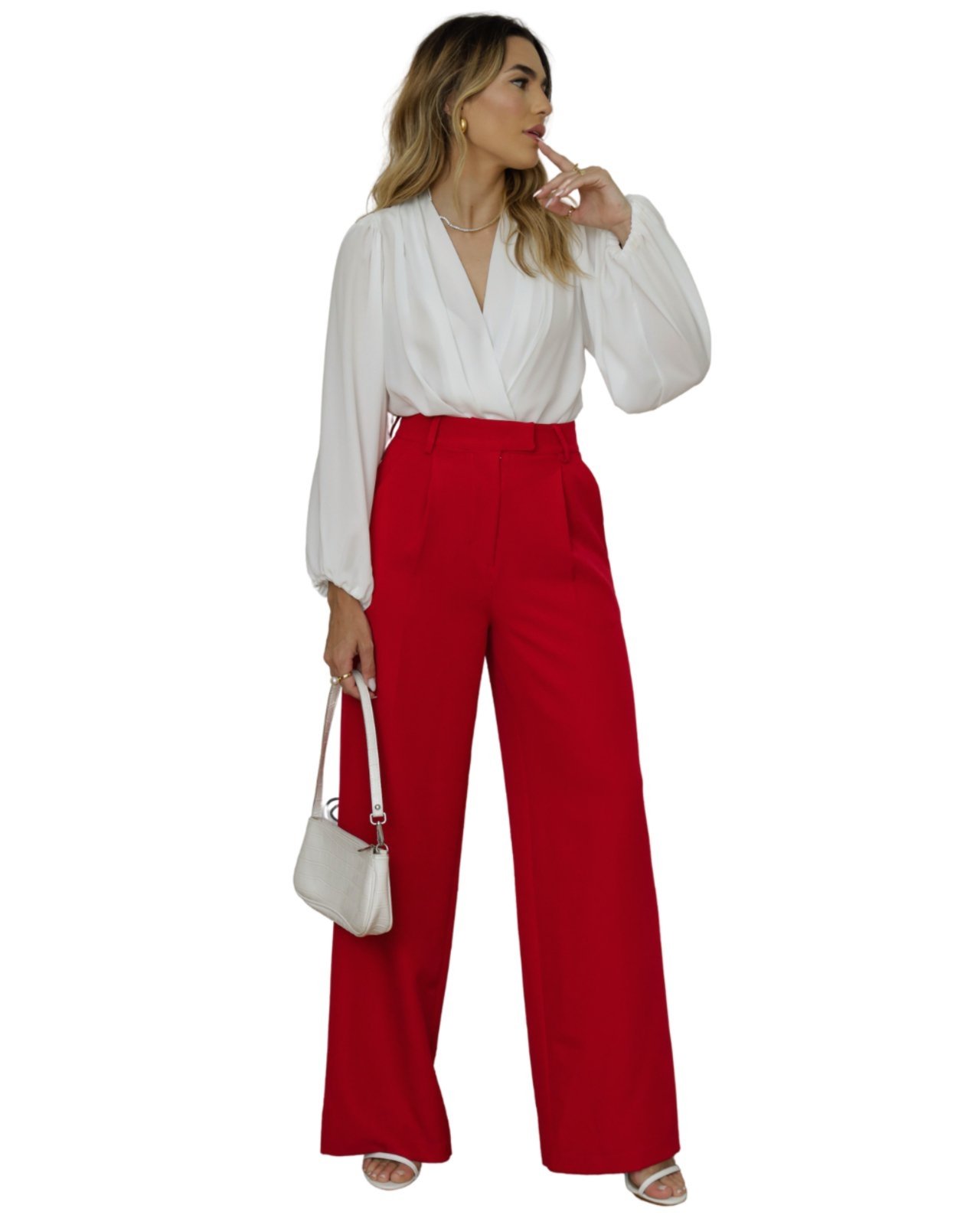 Calça MOS Pantalona Social de Alfaiataria com Cintura Alta Forrada Vermelho – Mariana Olympio