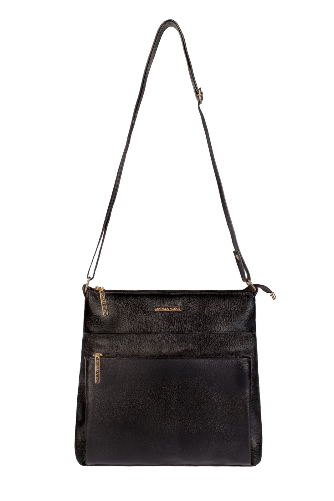 Bolsa transversal de couro liso Giselle - Preto