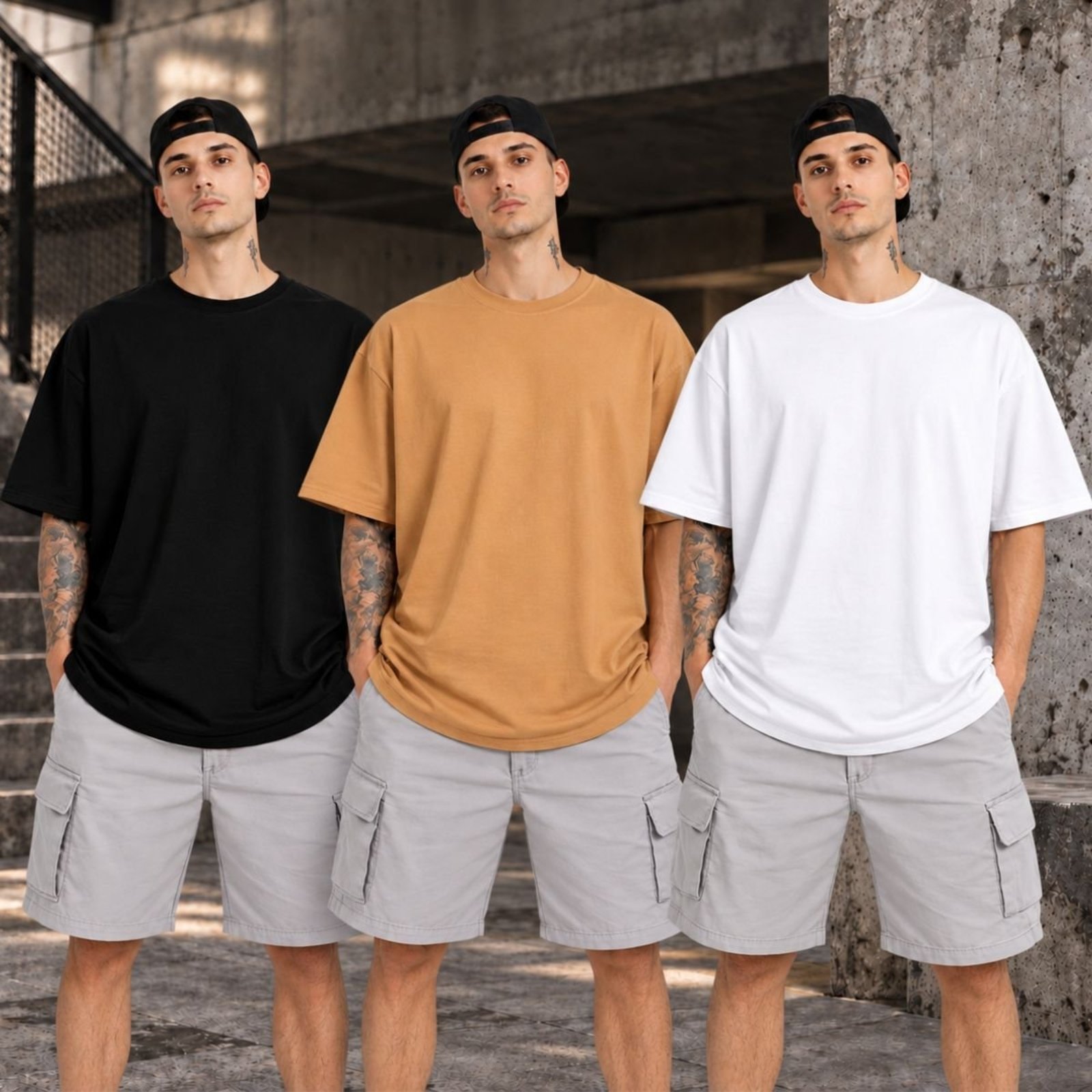 Kit 3 Camisetas Oversized Masculinas 100% Algodão Gola Redonda