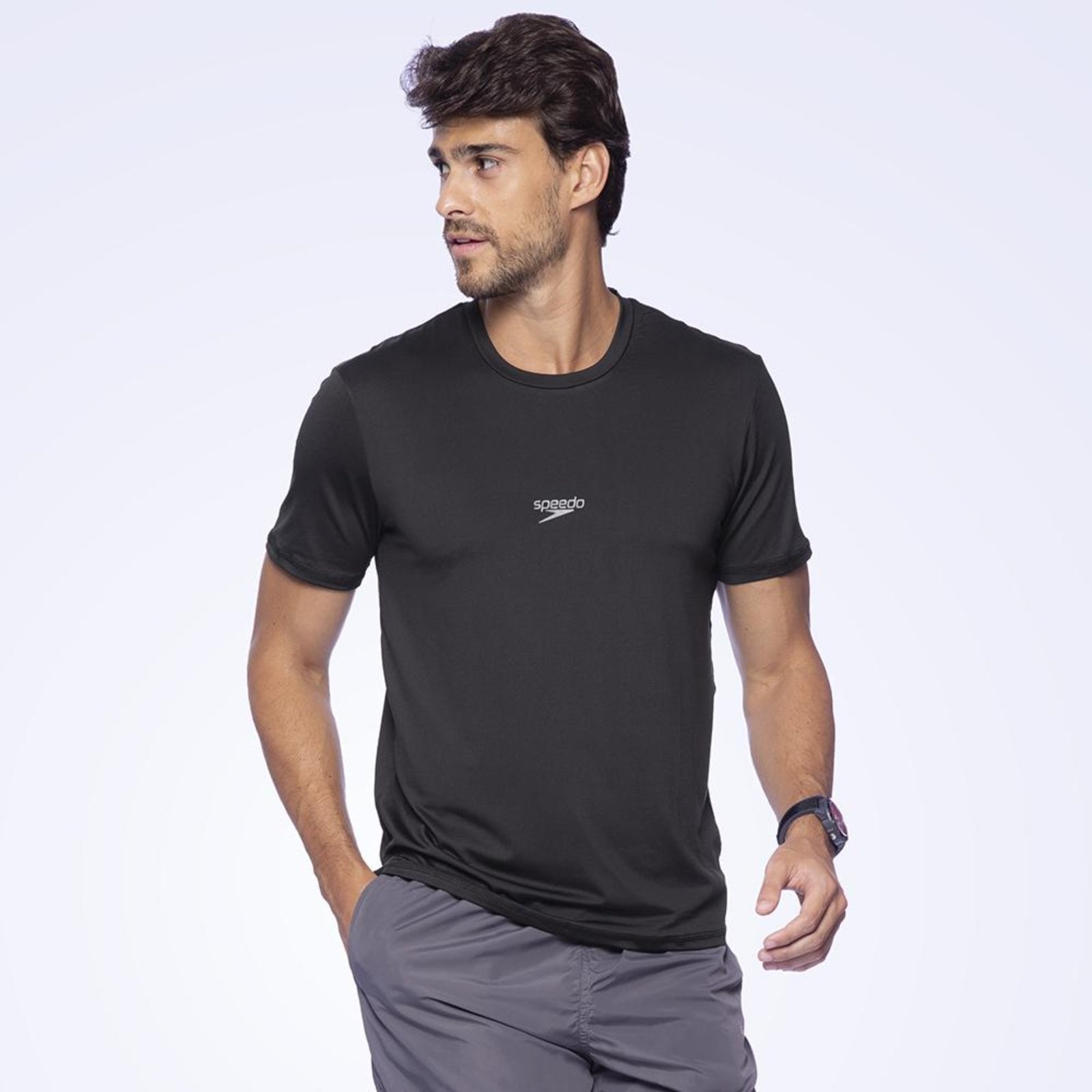 Camiseta Speedo Basic Stretch Masculina Preto Preto