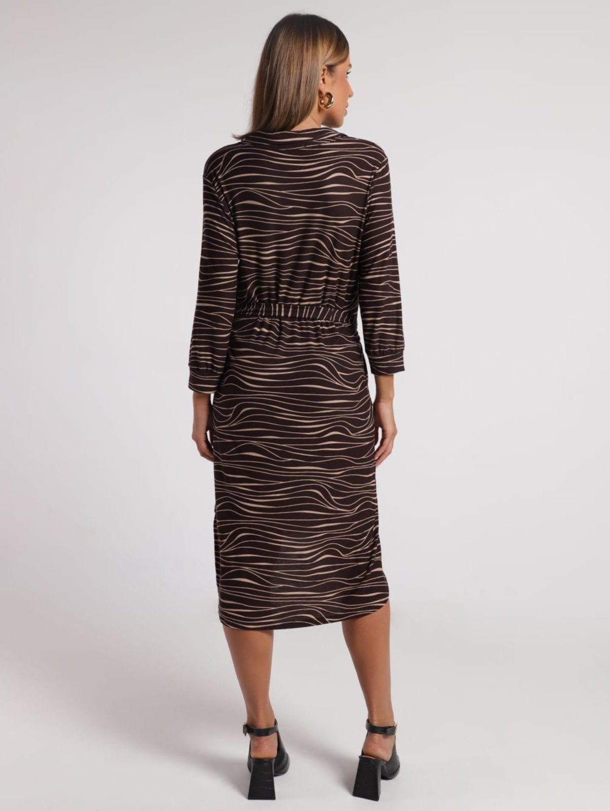 Vista 3 Vestido Chemise Midi Manga 3/4 Autentique Feminino marrom marrom