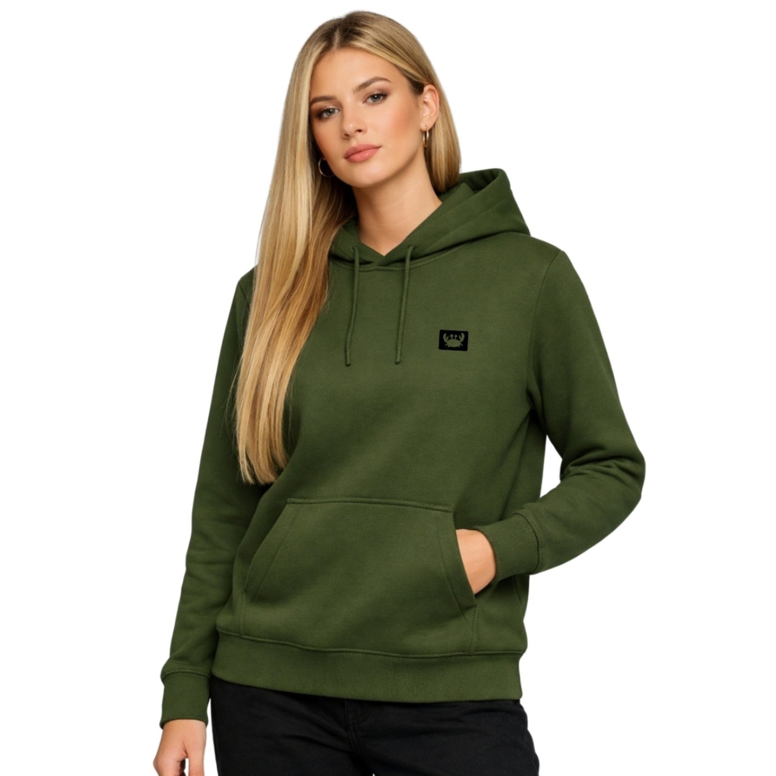 Blusa de Frio Moletom Liso Colorido Feminino Relaxado Com Capuz E Bolso Canguru