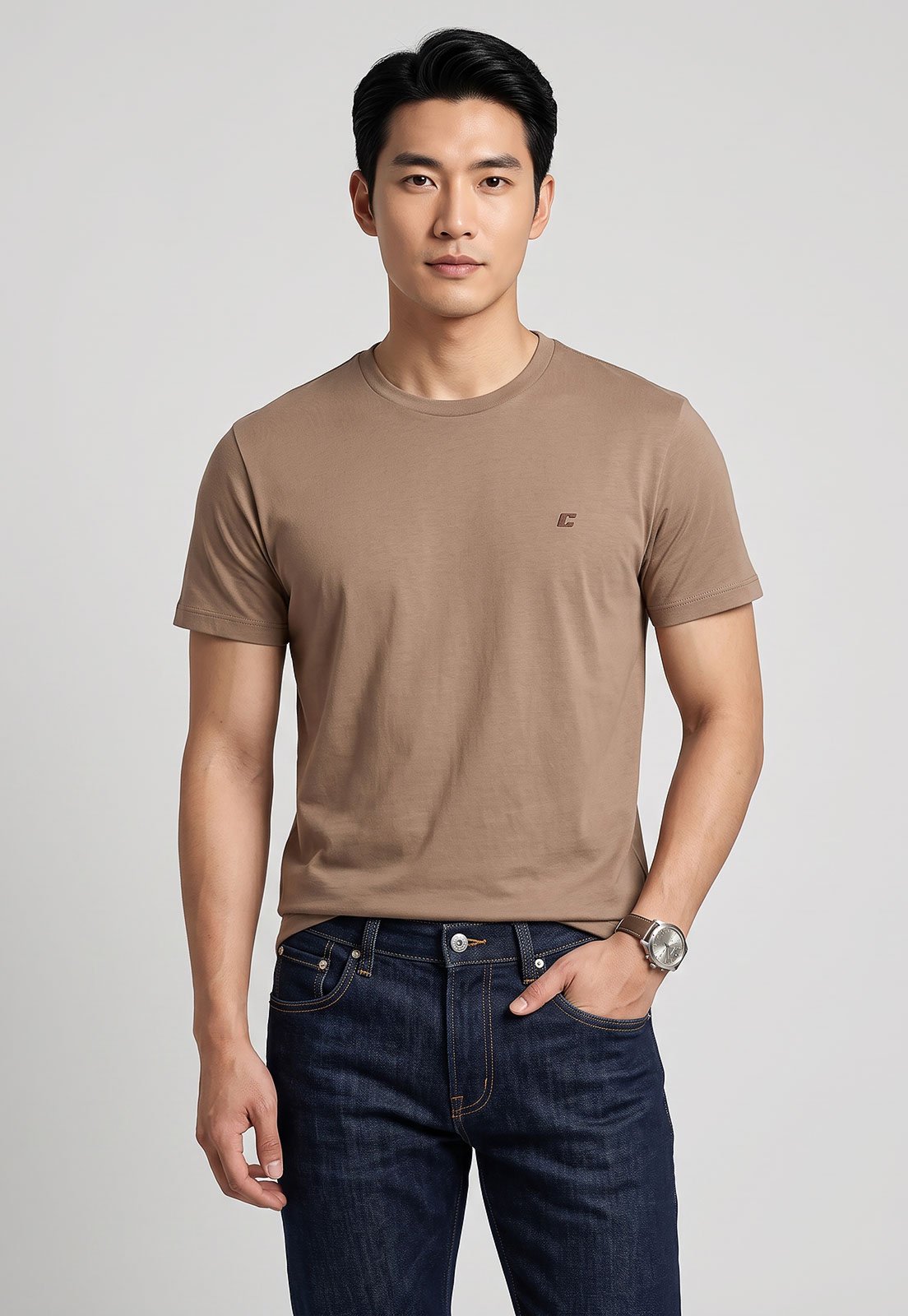 Camiseta Masculina Colcci Gola Redonda Logo Marrom
