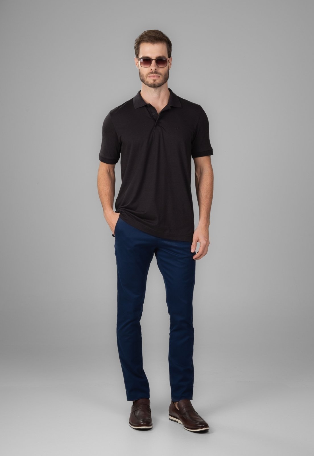 Calça Sarja Traymon Slim Algodão Egípcio Marinho