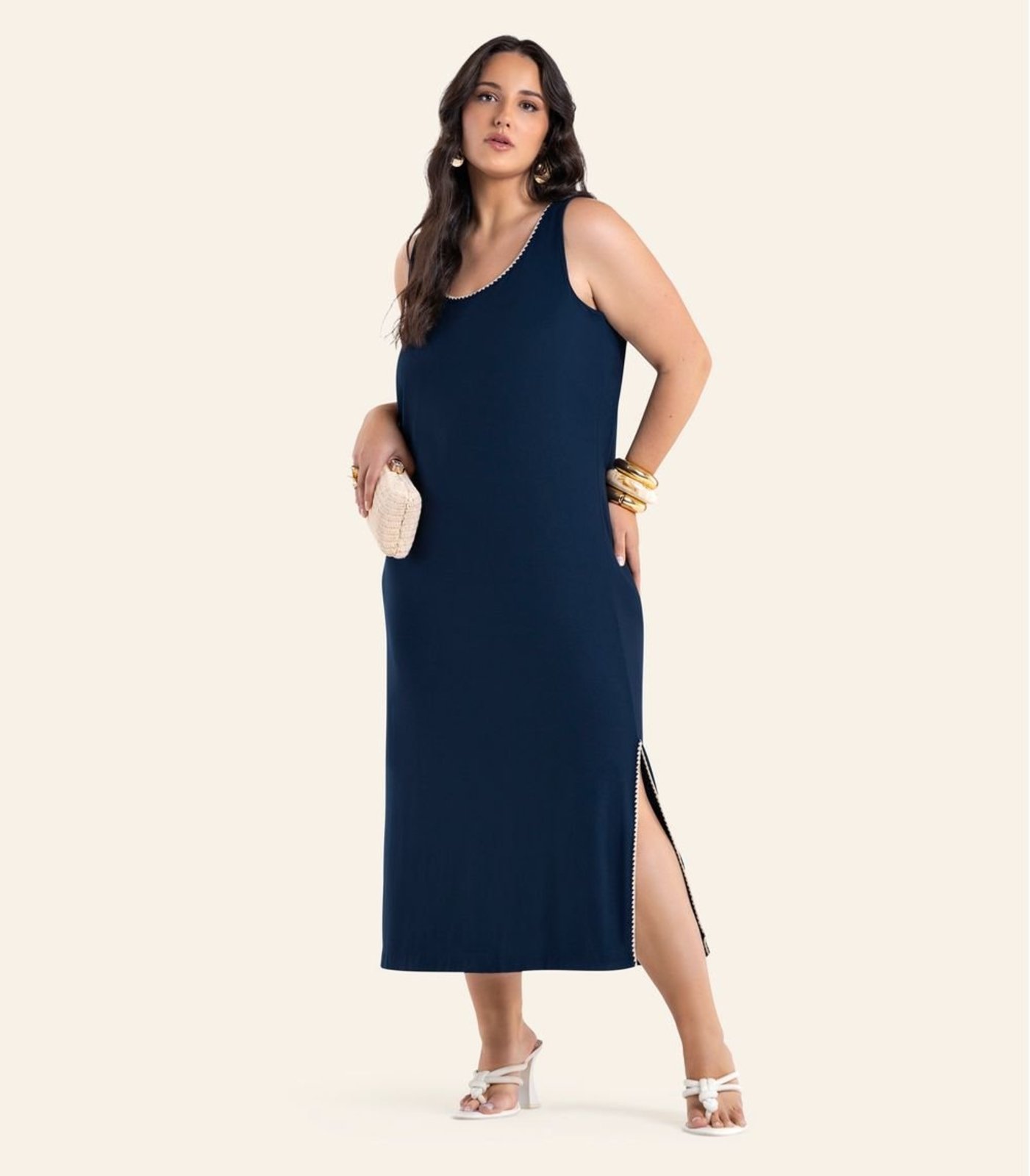 Vestido Midi Com Detalhe Ponto Concha Secret Glam Azul