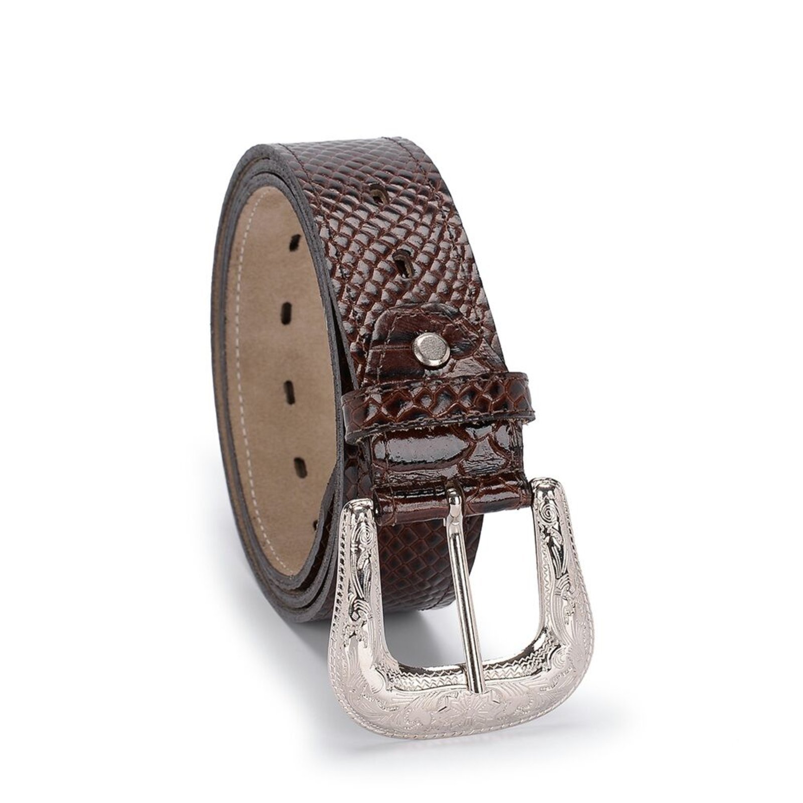 Vista 2 Cinto Country Masculino Couro Fivela Grande Couro de Cobra Anaconda 203 Schiareli marrom Schiareli marrom