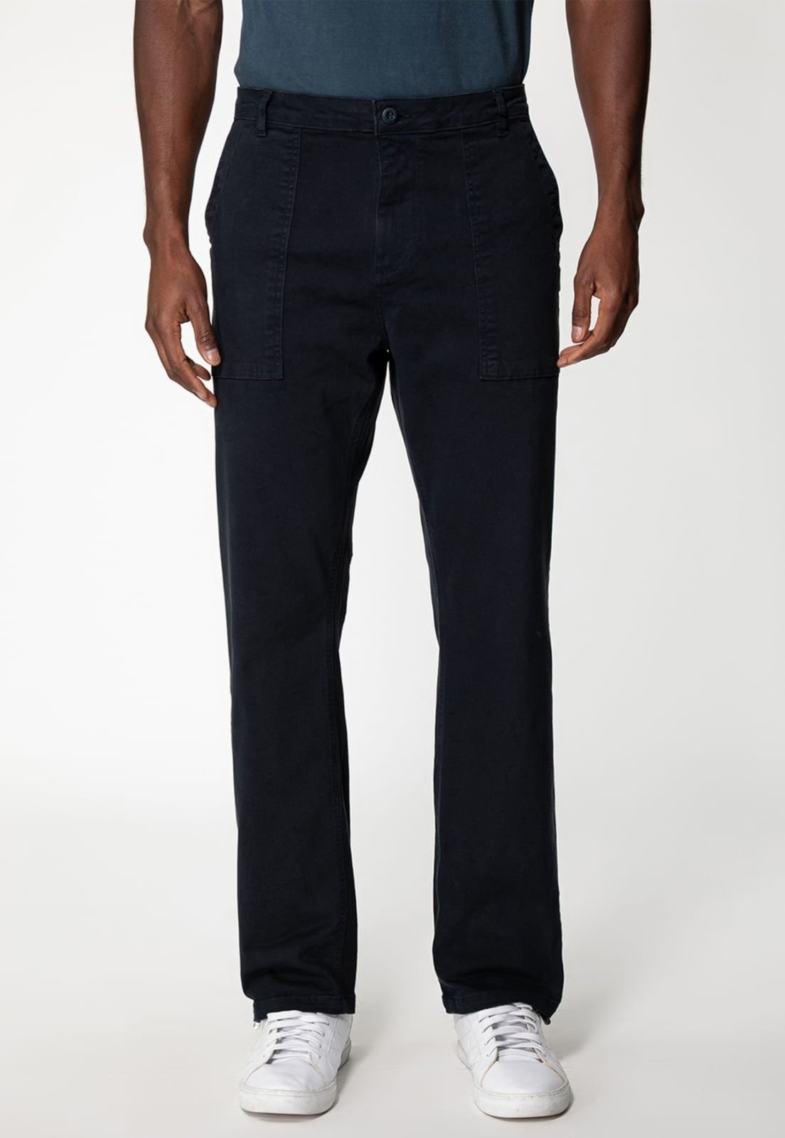 Calça Guess De Sarja Reta Bolso Chapado Azul Escuro