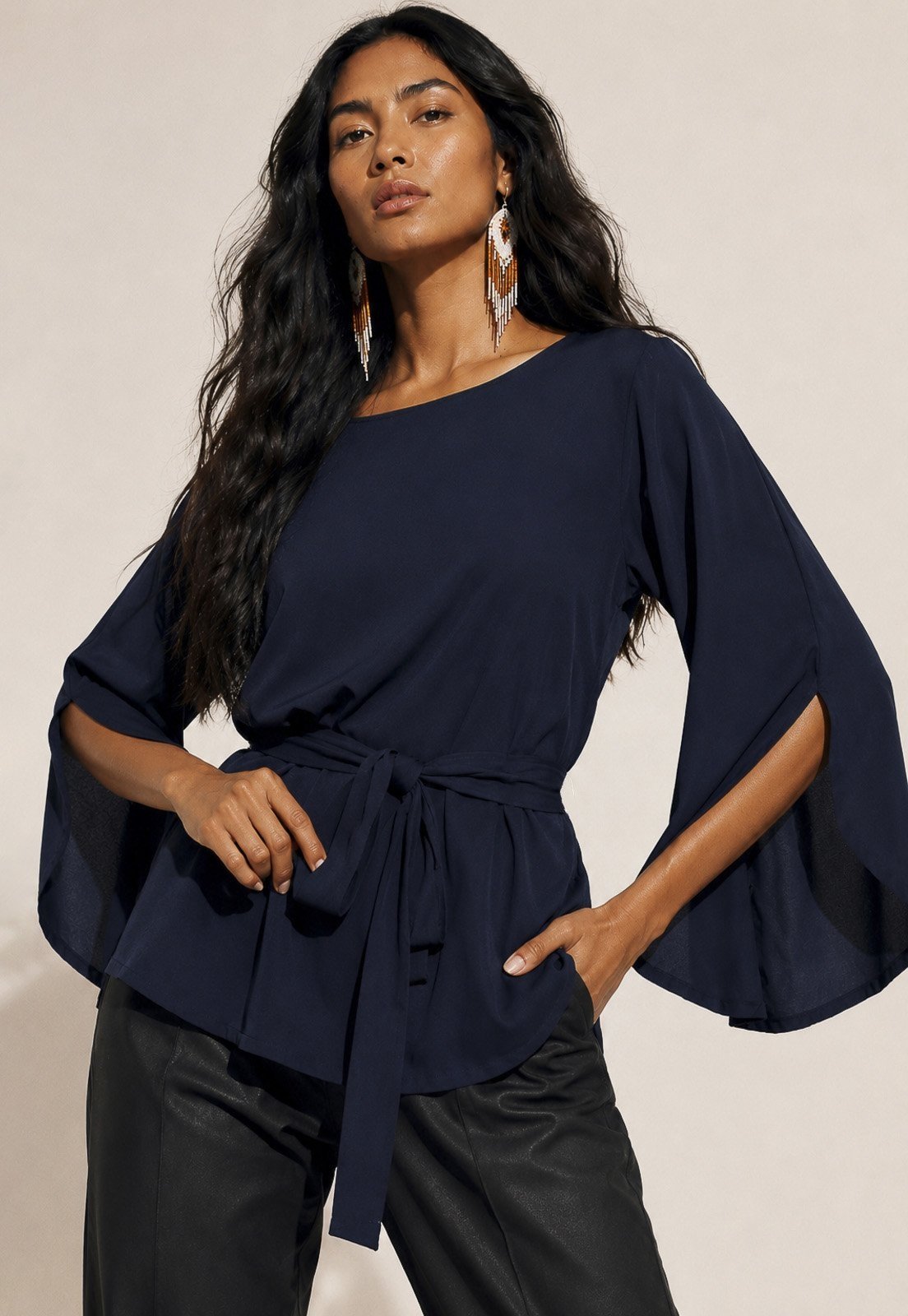 Blusa Amazonia Vital Viscose Poranga Asa da Noite Azul Marinho
