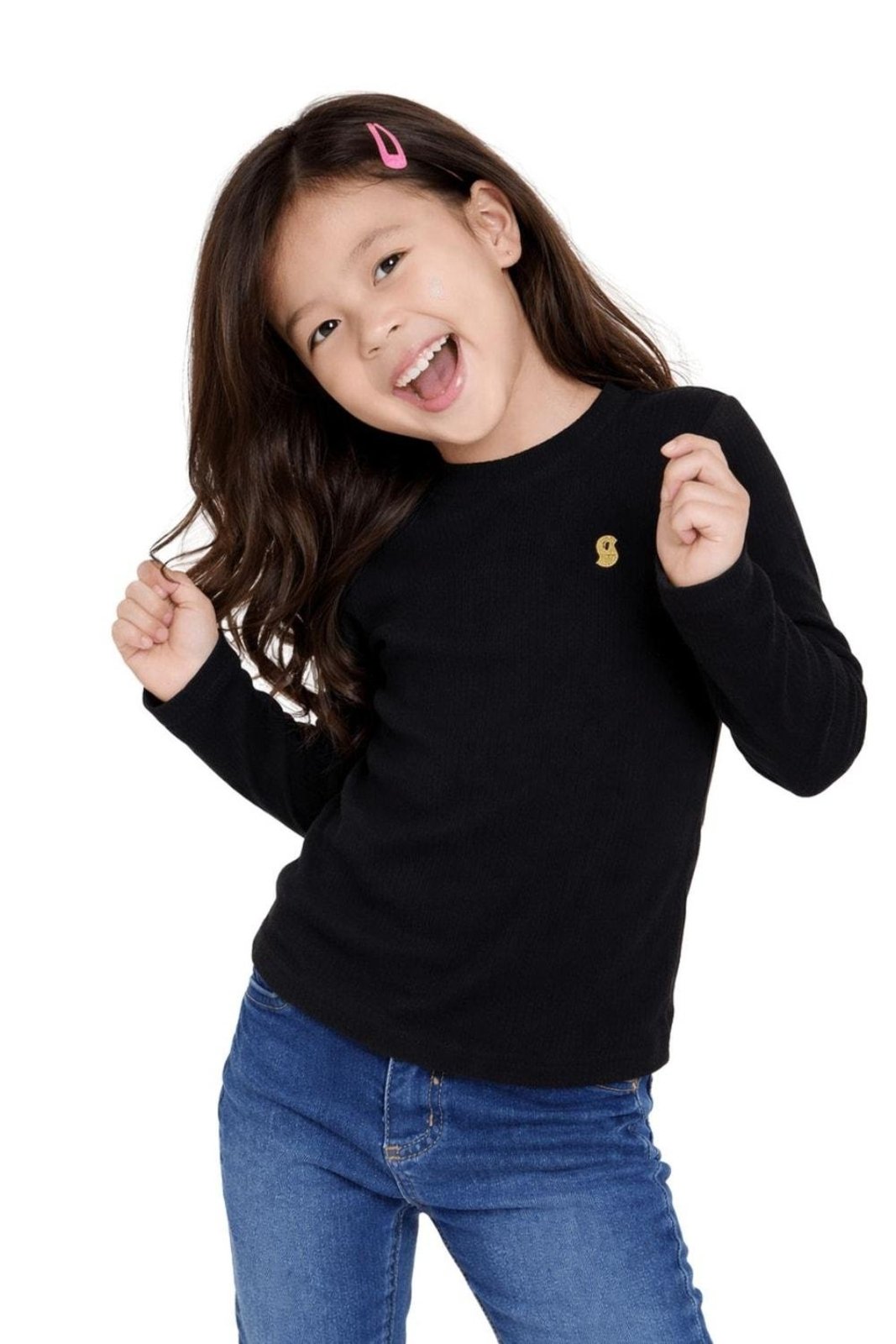Infantil - Blusa Manga Longa Menina Básico Alphabeto Preto