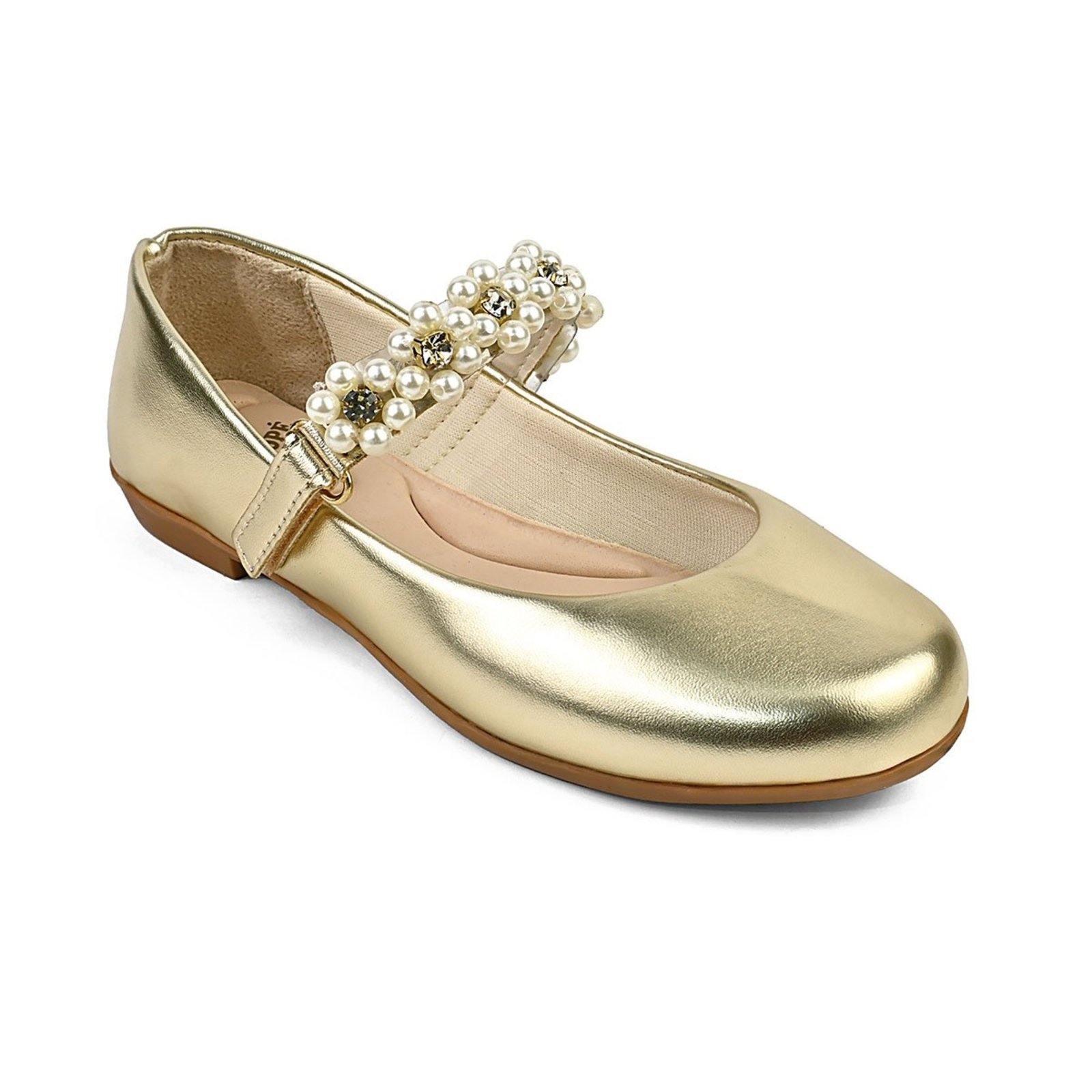 Infantil - Sapatilha Feminina Flores de Pérolas Brilhante Elegante Dourado Lulopé