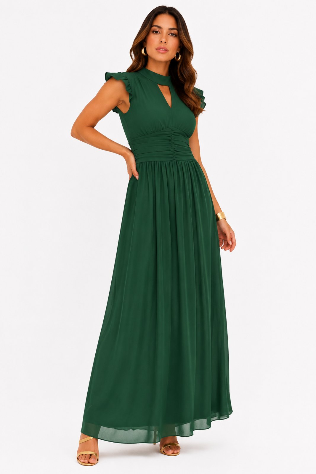 Vestido Longo D Bell Outlet Fashion Chiffon Verde