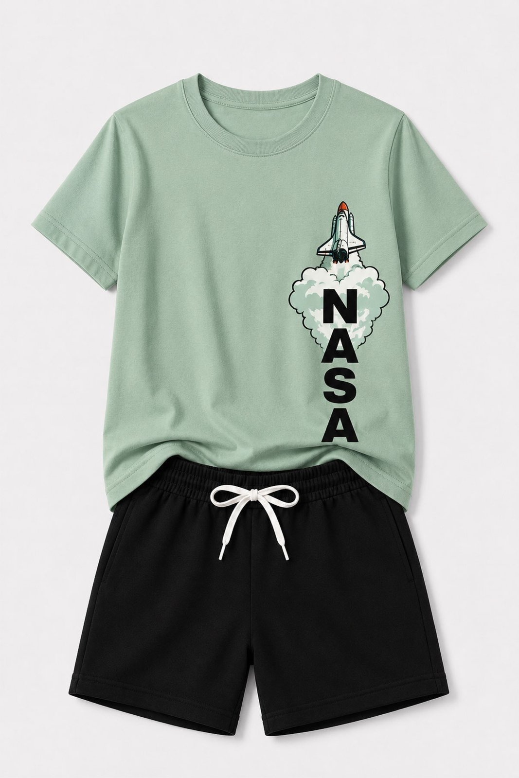 Infantil - Conjunto Masculina Algodão Foguete Nasa Verde Menta - Babei no Look