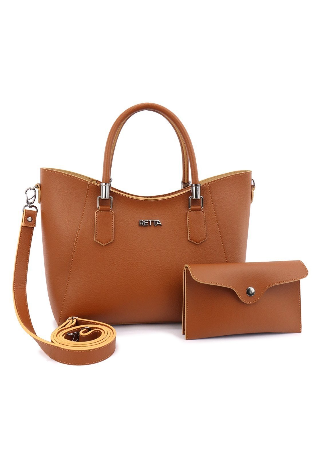 Bolsa Feminina Média Estela com Necessaire e Alça Regulável Caramelo