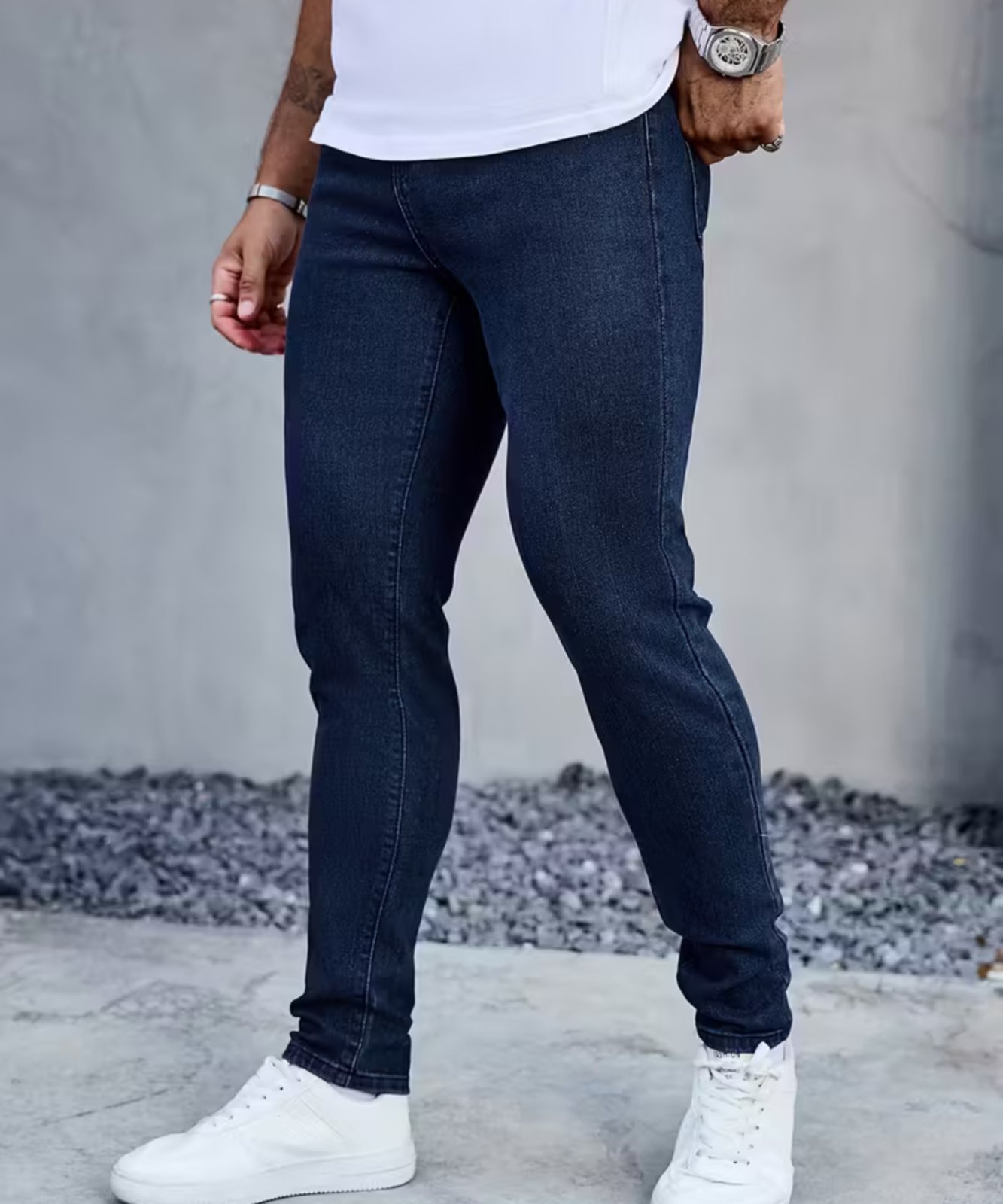 Calça Jeans Masculina Alpha Street Wear Slim Azul Escuro Conforto e Estilo para o Dia a Dia