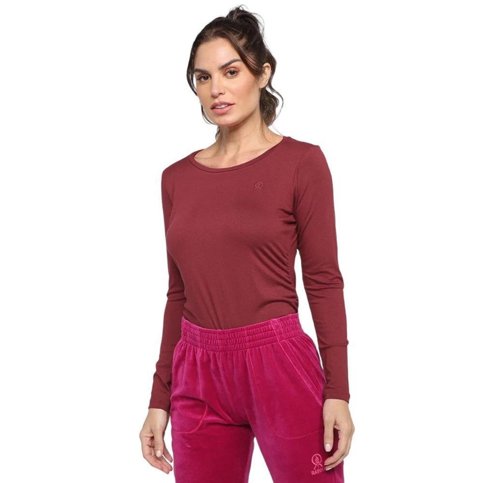 Vista 2 Blusa Rainha Casual Elastic Manga Longa Feminina vermelho Rainha vermelho