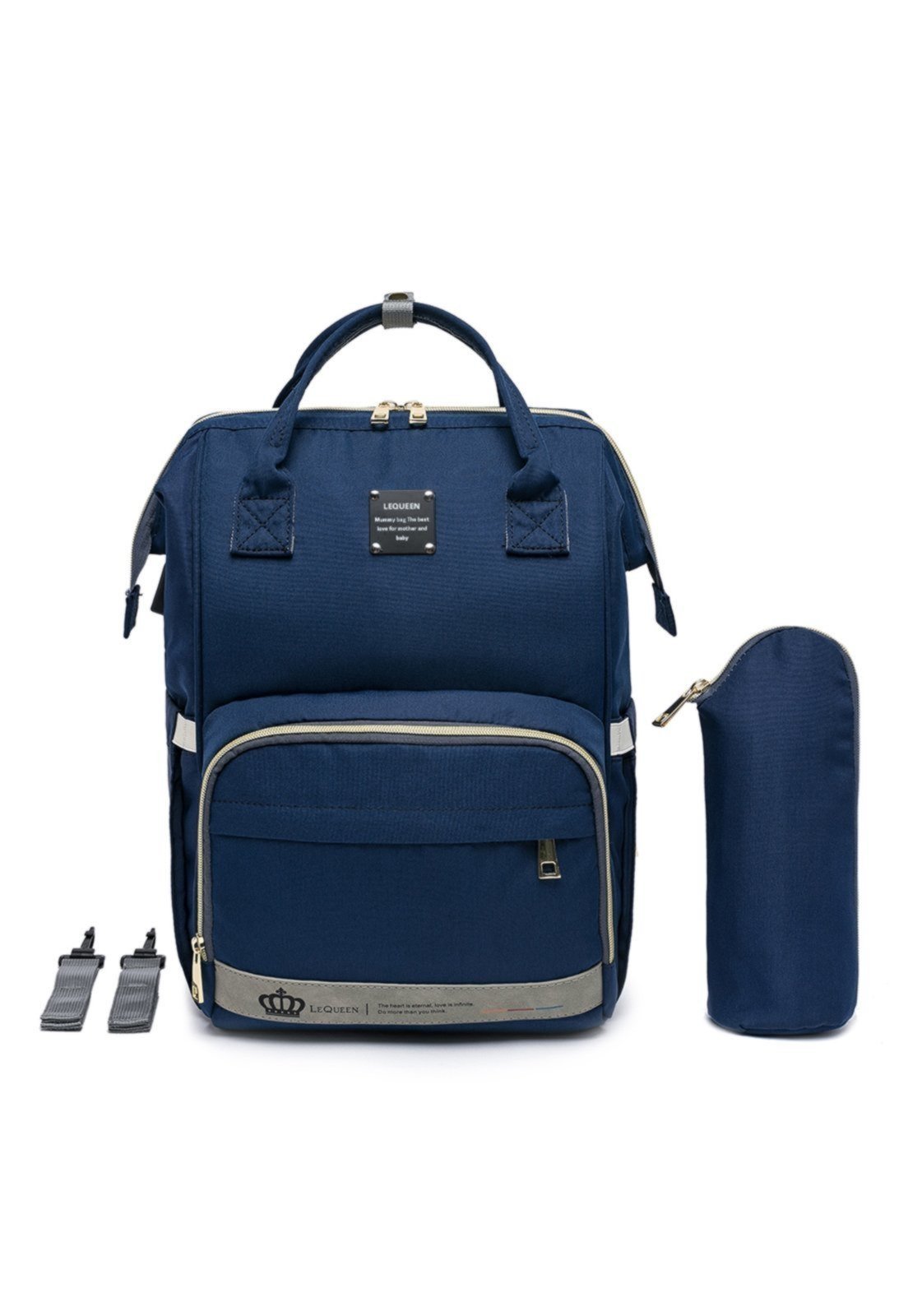 Infantil - Mochila Bolsa Maternidade Lequeen Menina Menino Com Porta Mamadeira Térmico Azul Escuro