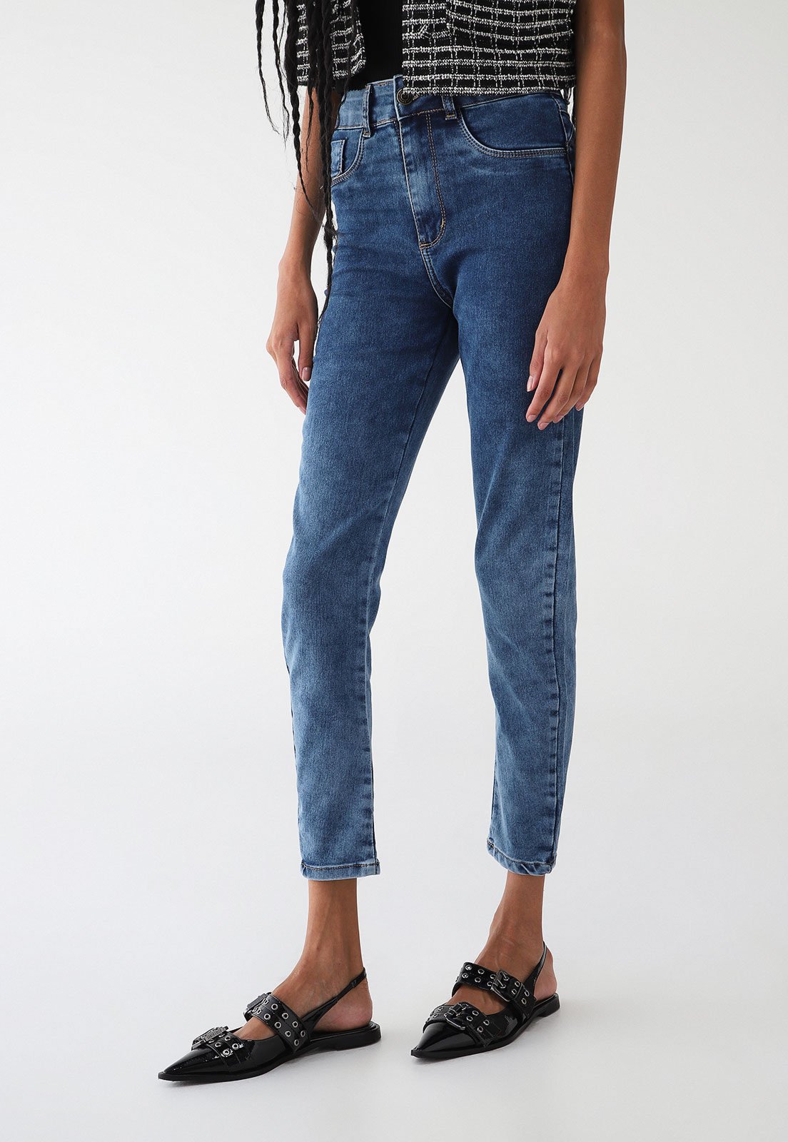 Calça Cropped Jeans Sawary Slim Lavagem Azul
