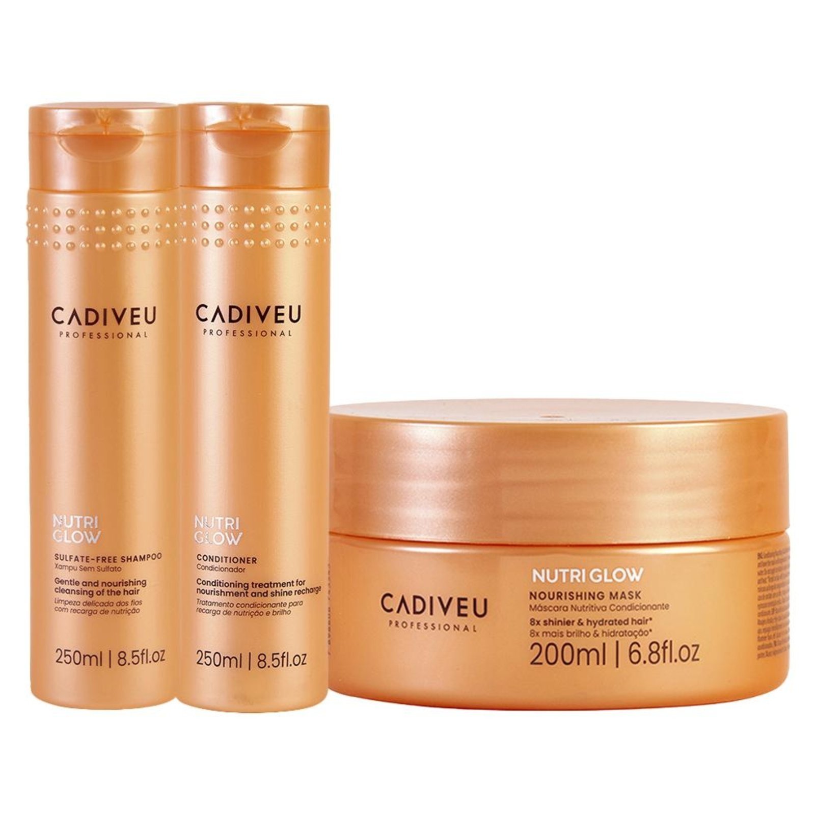 Kit Cadiveu Nutri Glow - Shampoo + Condicionador + Máscara Nutrição 200ml