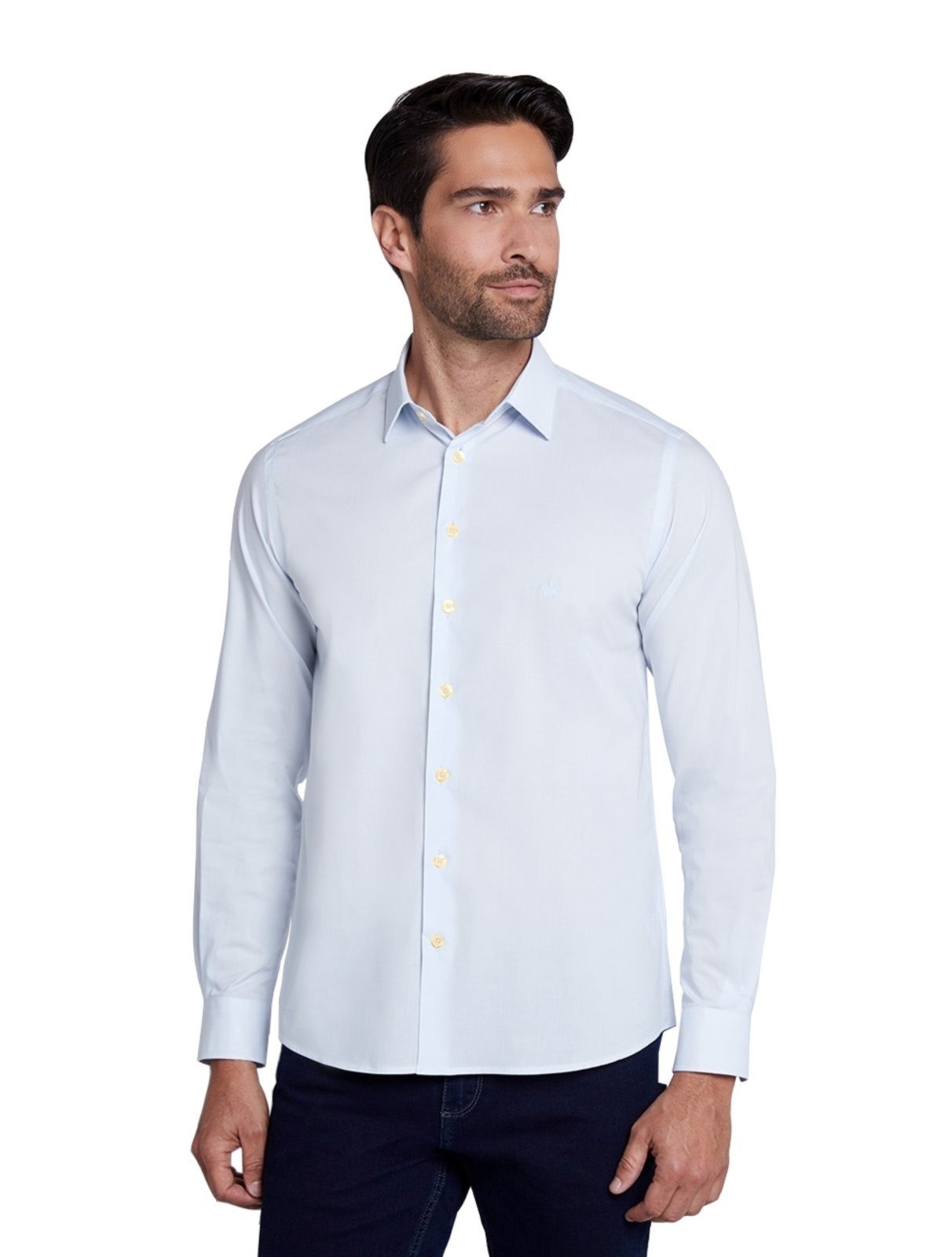Vista 2 Camisa Dudalina Masculina Slim Tricoline Lisa Stretch Claro azul Dudalina azul