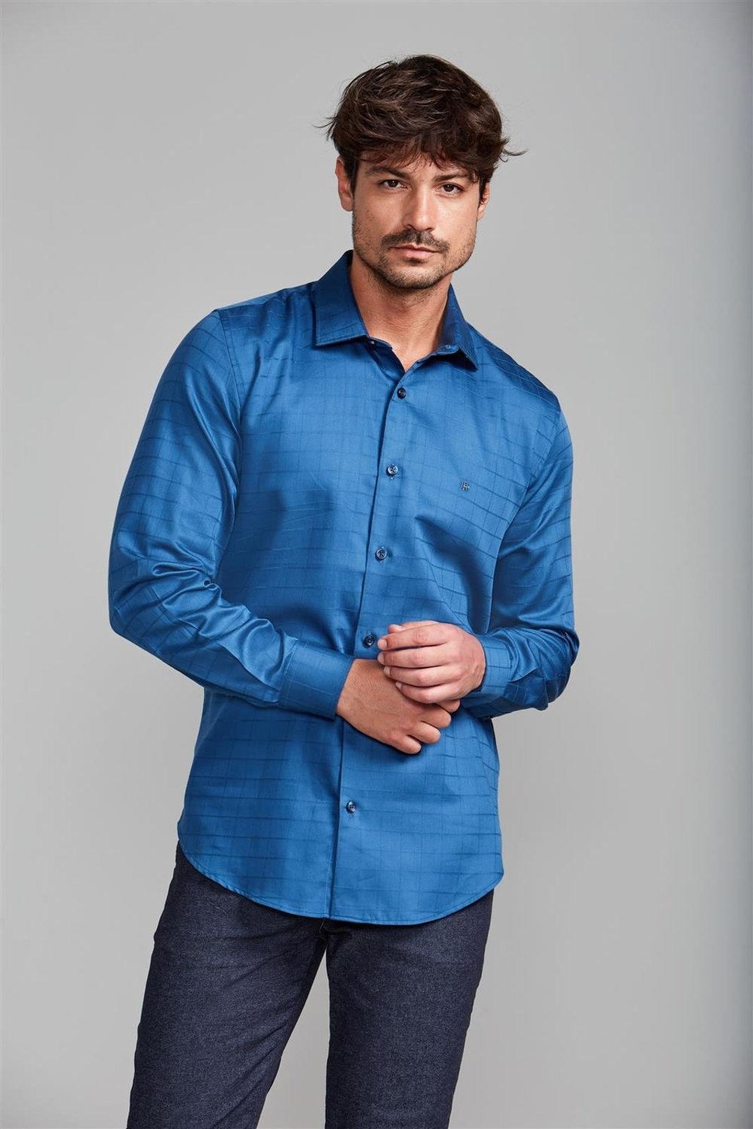 HIGHSTIL Camisa Algodão Egípcio Slim Fit Listrada – Azul Médio