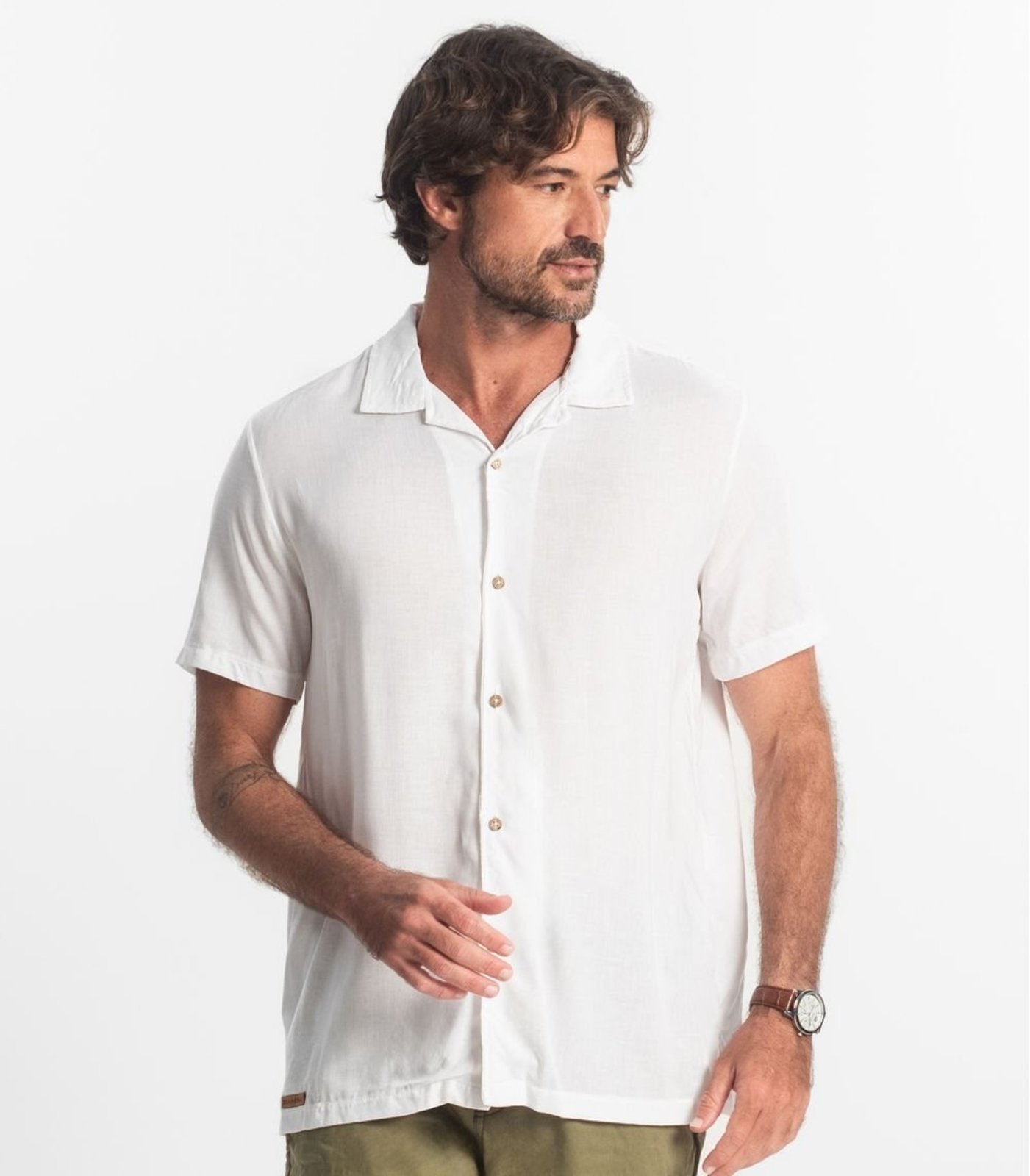 Camisa Masculina Viscolinho Diametro Bege