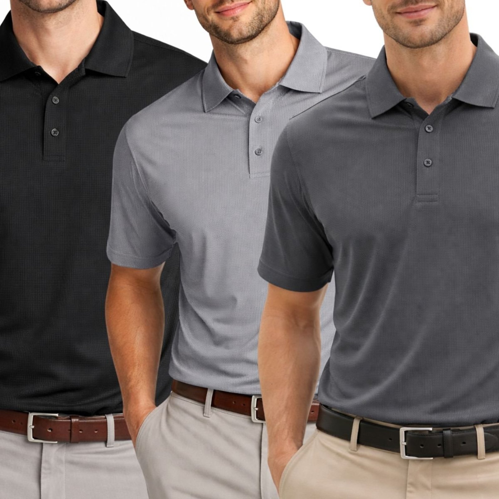 Kit 3 Camisas Polo Poliamida Masculina Básica Premium Multicolorido