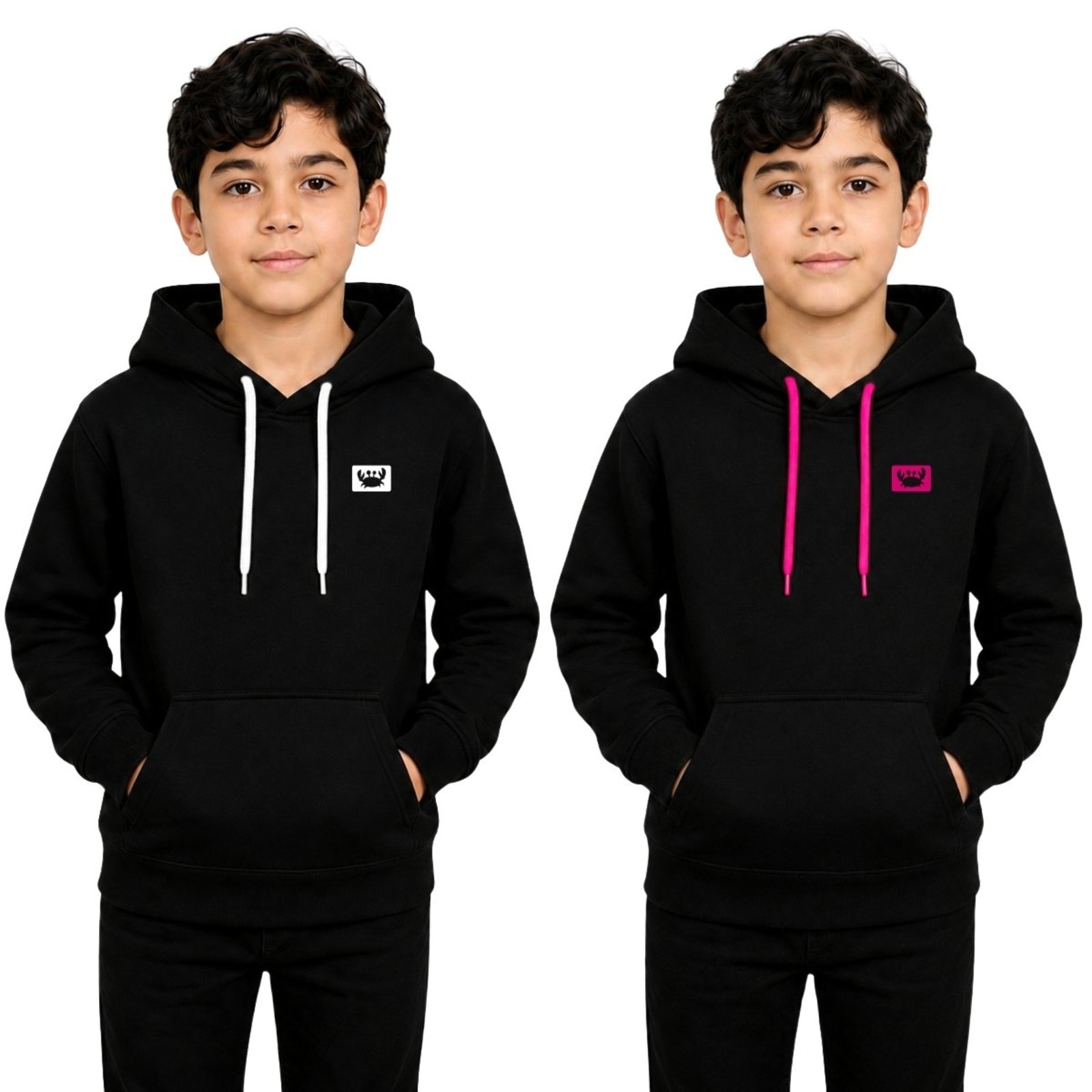 Infantil - Kit 2 Blusas de Moletom Siri Branco e Rosa Relaxado Canguru Com Capuz Macio Quente