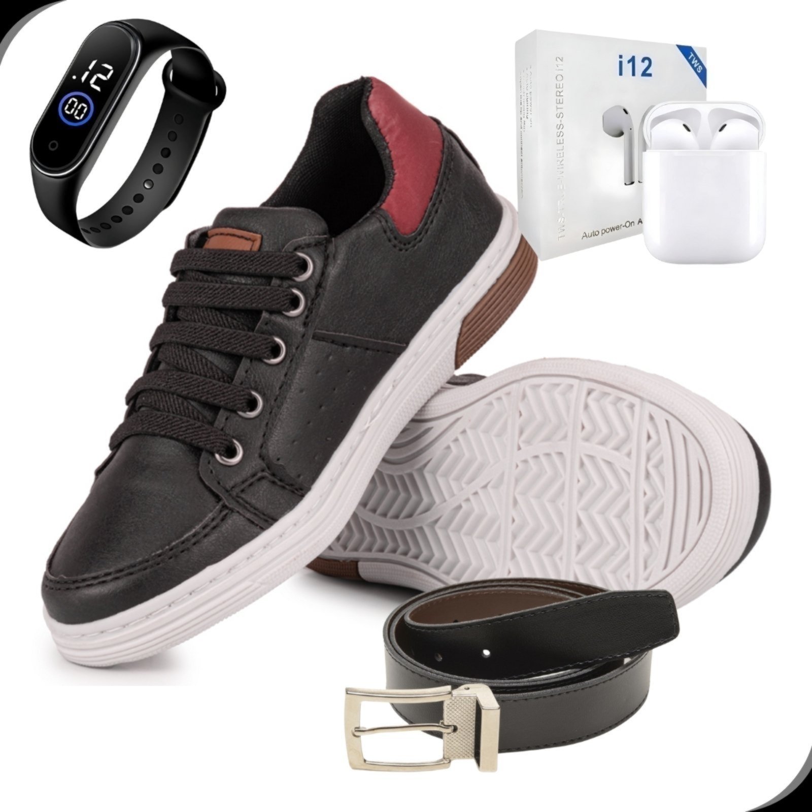 Infantil – Kit Sapatênis Menino Casual Moderno e Versatil Rovetto Com Cinto Relógio Digital e Fone Bluetooth