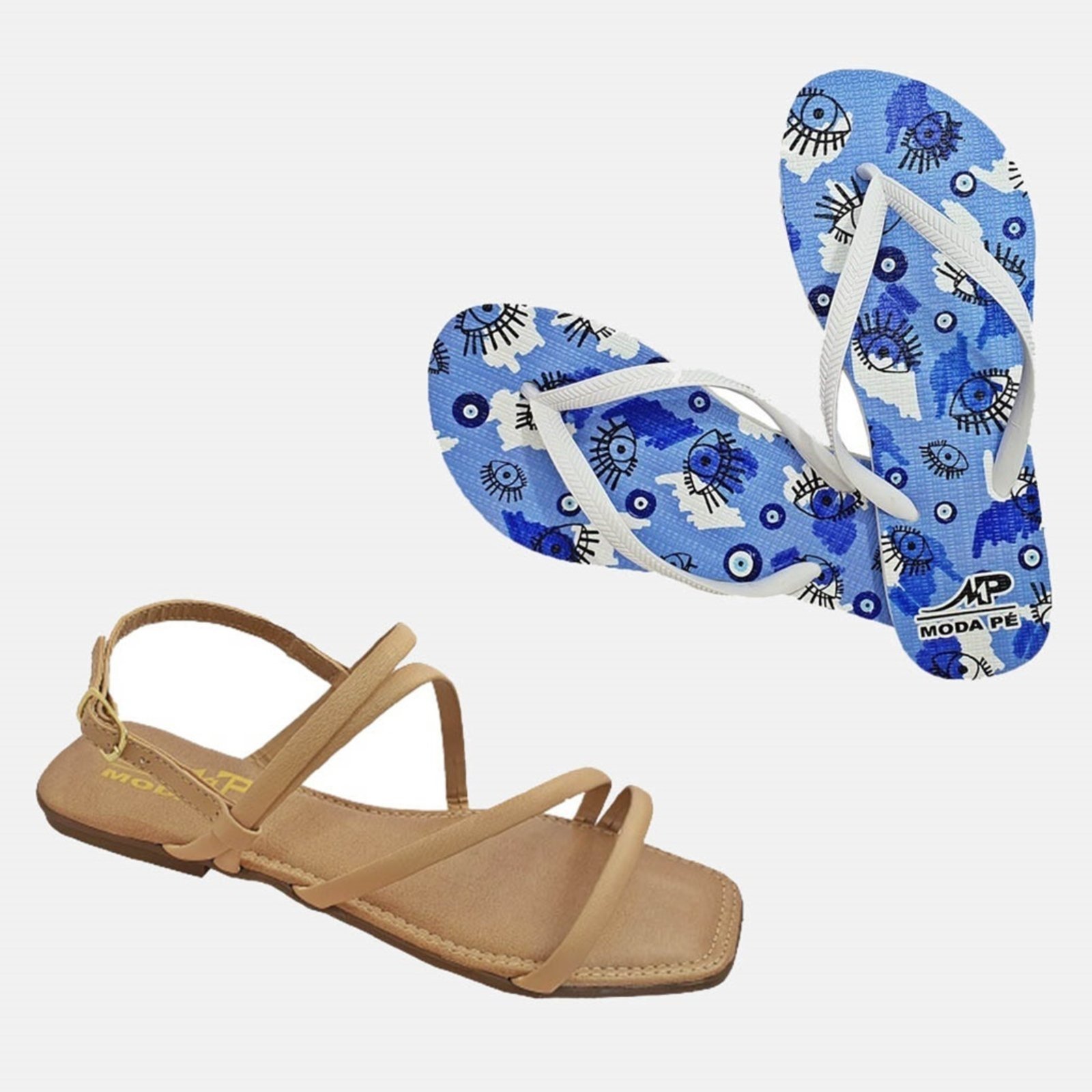 Kit Chinelo e Rasteira Moda Pé 2 Pares Multicolorido 02