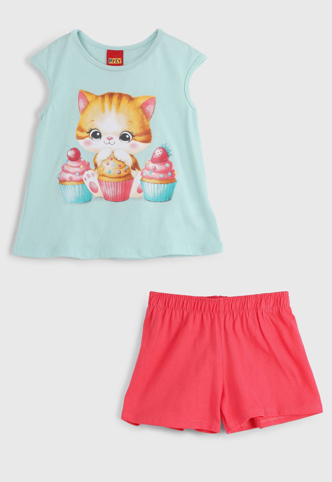 Vista 2 Conjunto Curto Kyly Gatinha Cupcakes Claro/Rosa azul Kyly azul