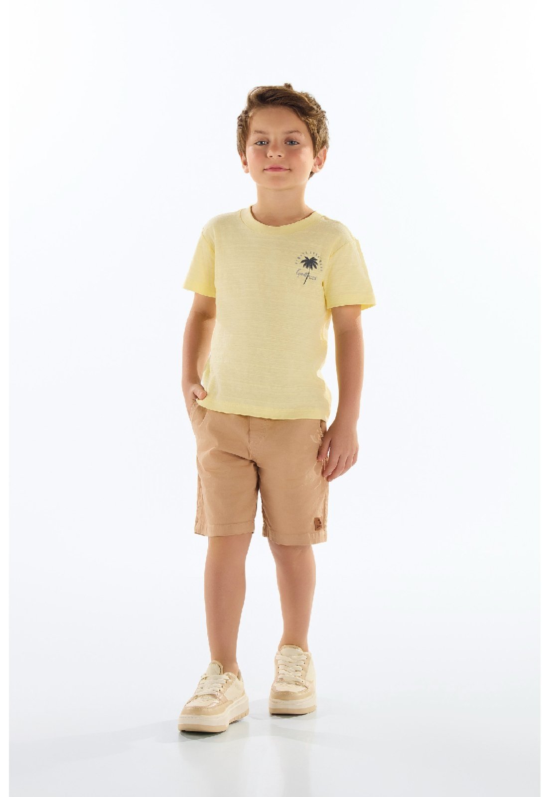 Infantil – Camiseta em Meia Malha Flamê Quimby Amarelo