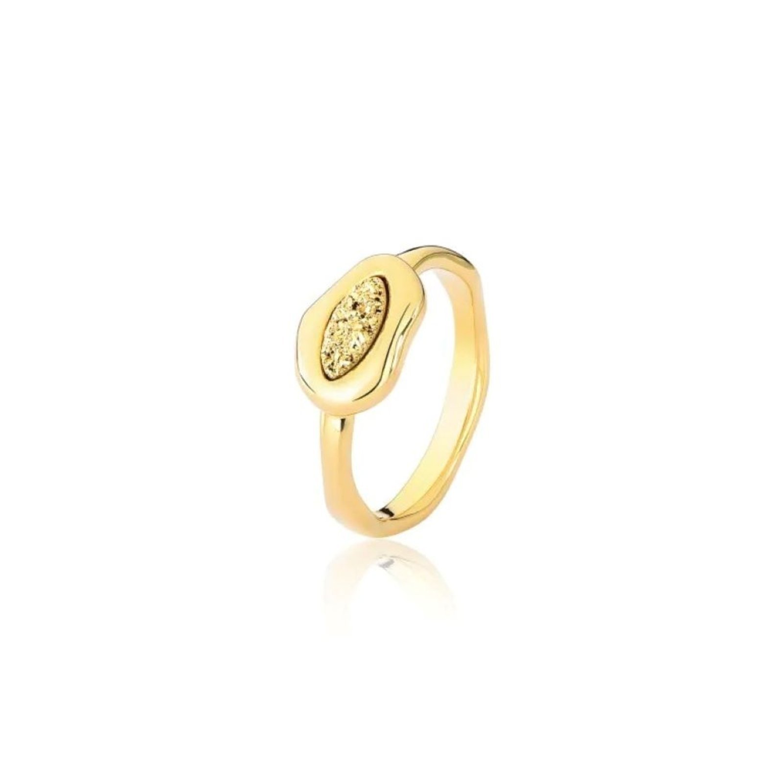 Infantil – Anel com Pedra Natural Drusa Dourada Semijoia Banhado a Ouro 18K Ania Store