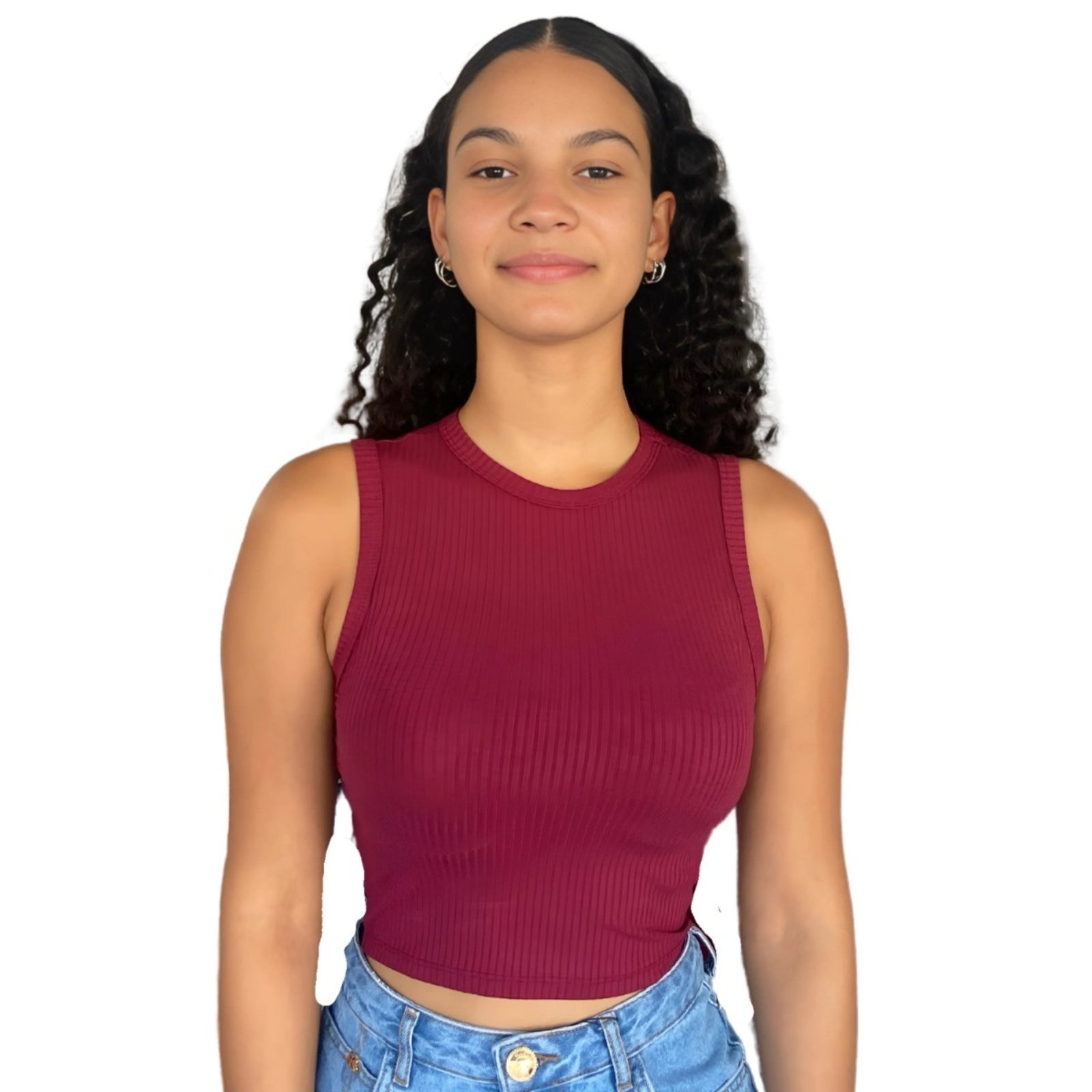 Blusa Feminina Regata Cropped Canelada Flor De Lis