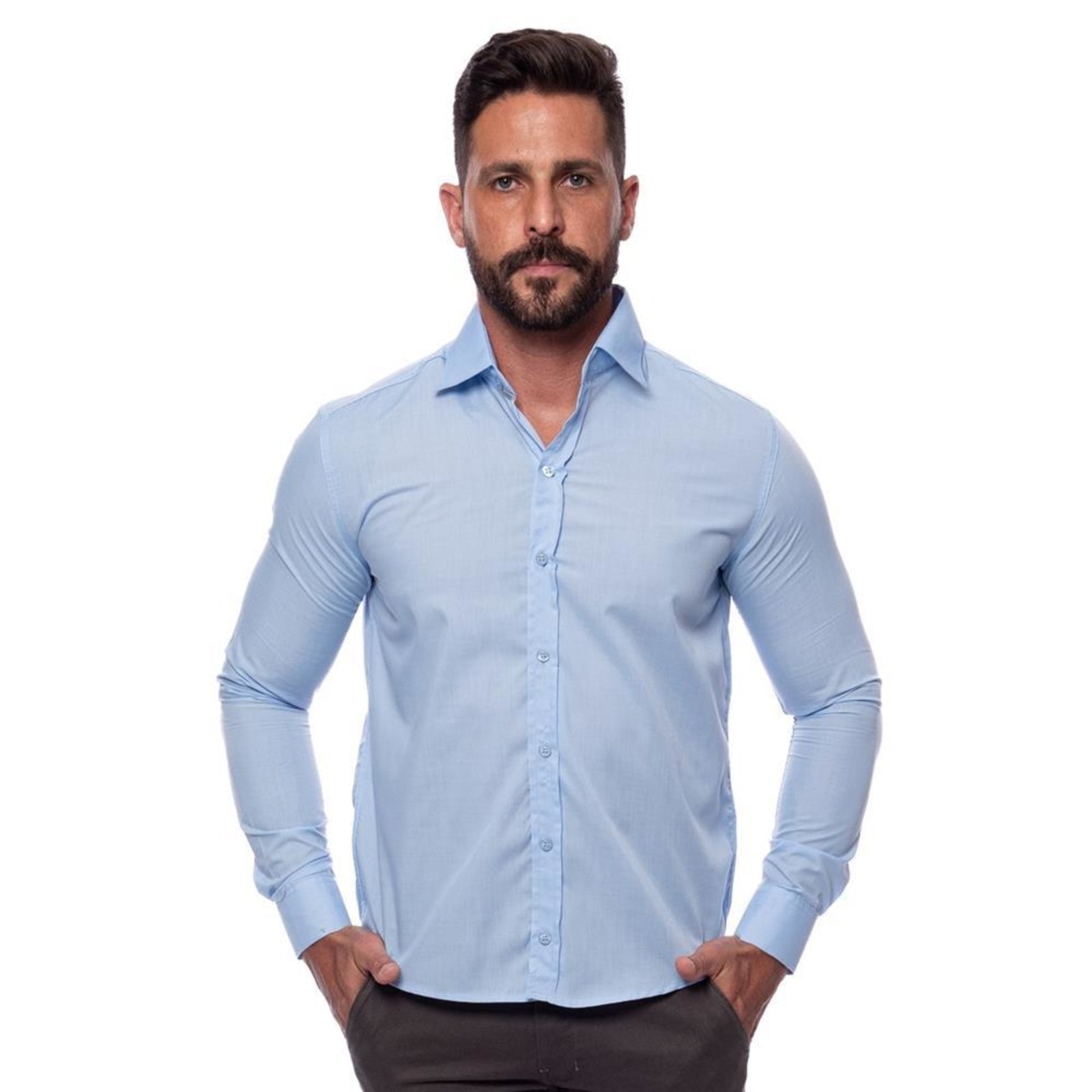 Camisa Social Masculina Slim Manga Longa Lisa Não Amassa Amarelo G Azul