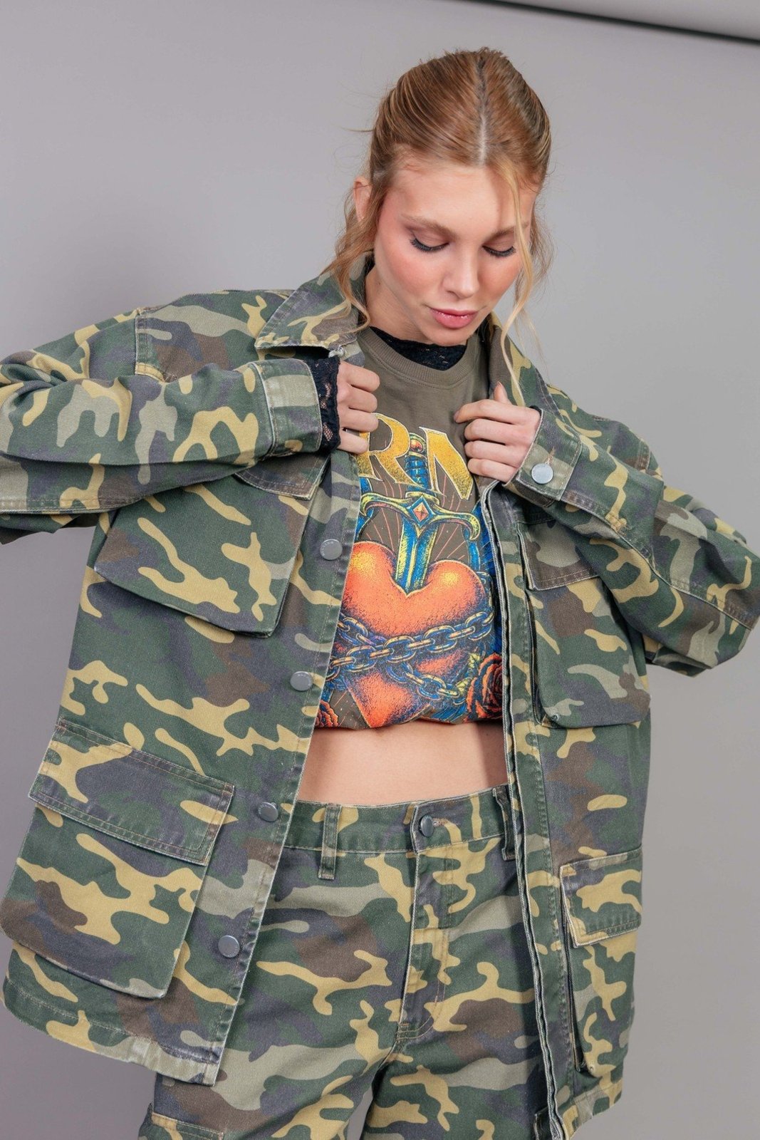 Jaqueta Parka Cargo Militar Camuflada marinaegabriella