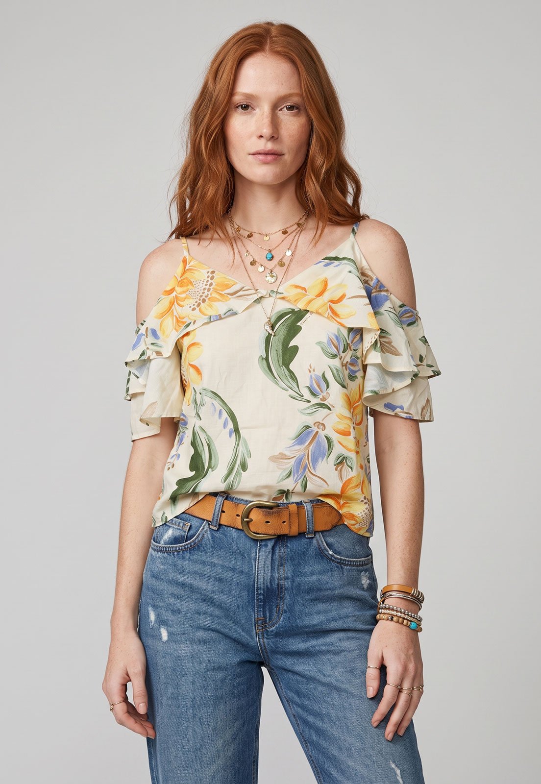 Blusa Feminina Lez a Lez Alça Estampa Floral Off-White