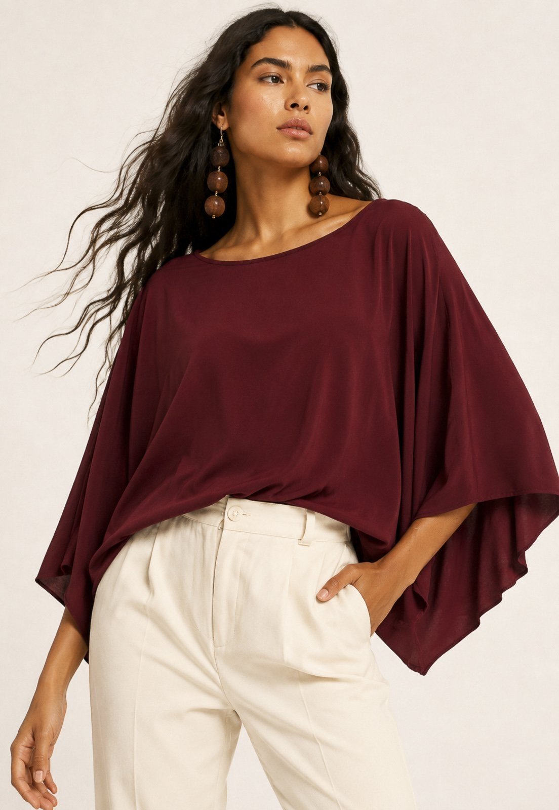 Blusa Amazonia Vital Poncho Baguari Ampla Bordô
