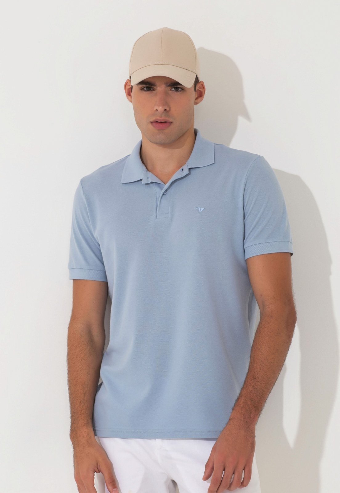 Polo Traymon Piquet Slim Com Elastano Azul Claro
