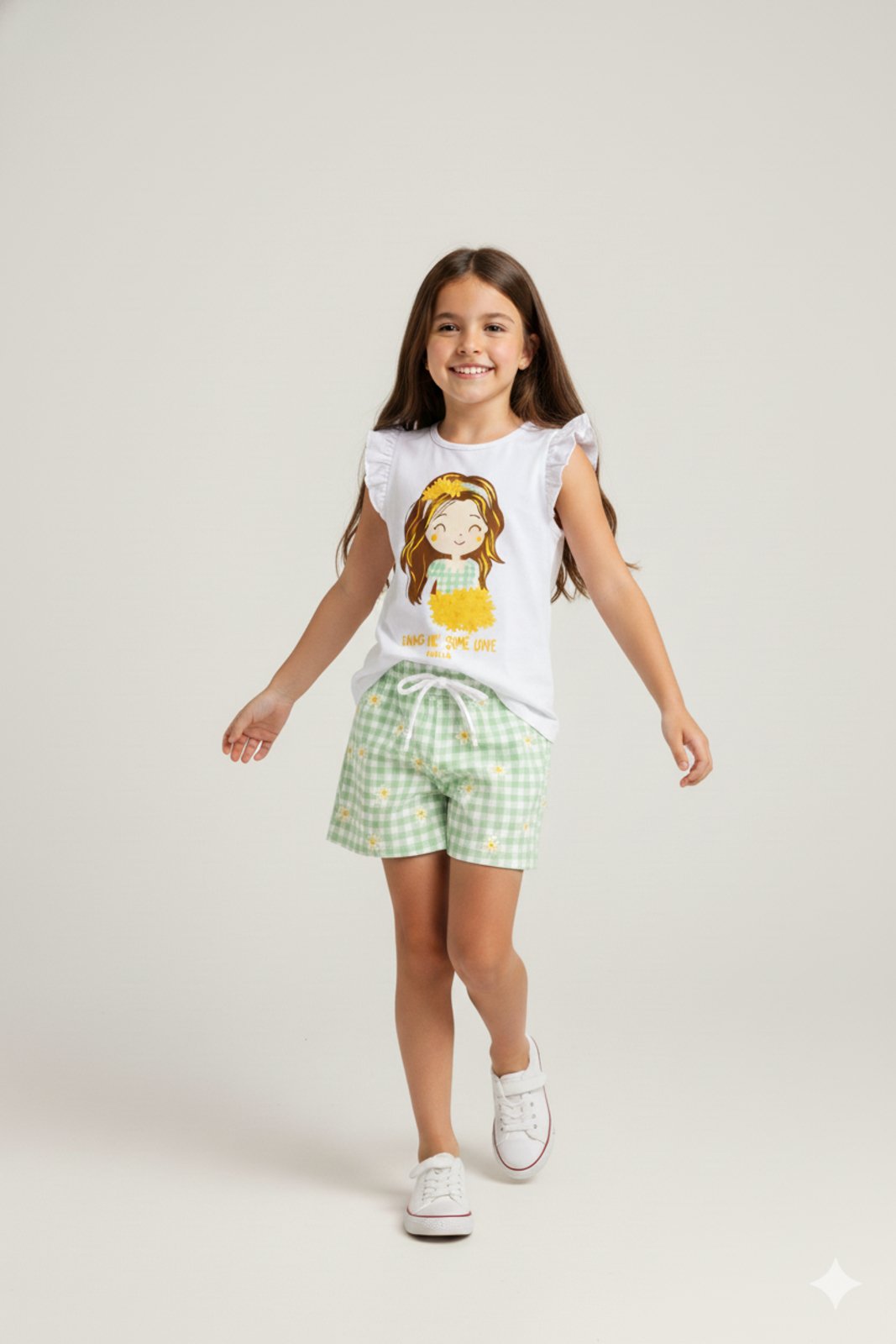 Infantil - Conjunto Verão Feminino Menina com Flores - Branca