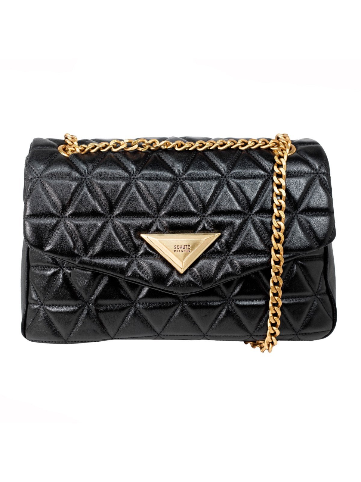 Bolsa Feminina Grande Schutz Tiracolo 944 Matelassê Couro Corrente Preto Black