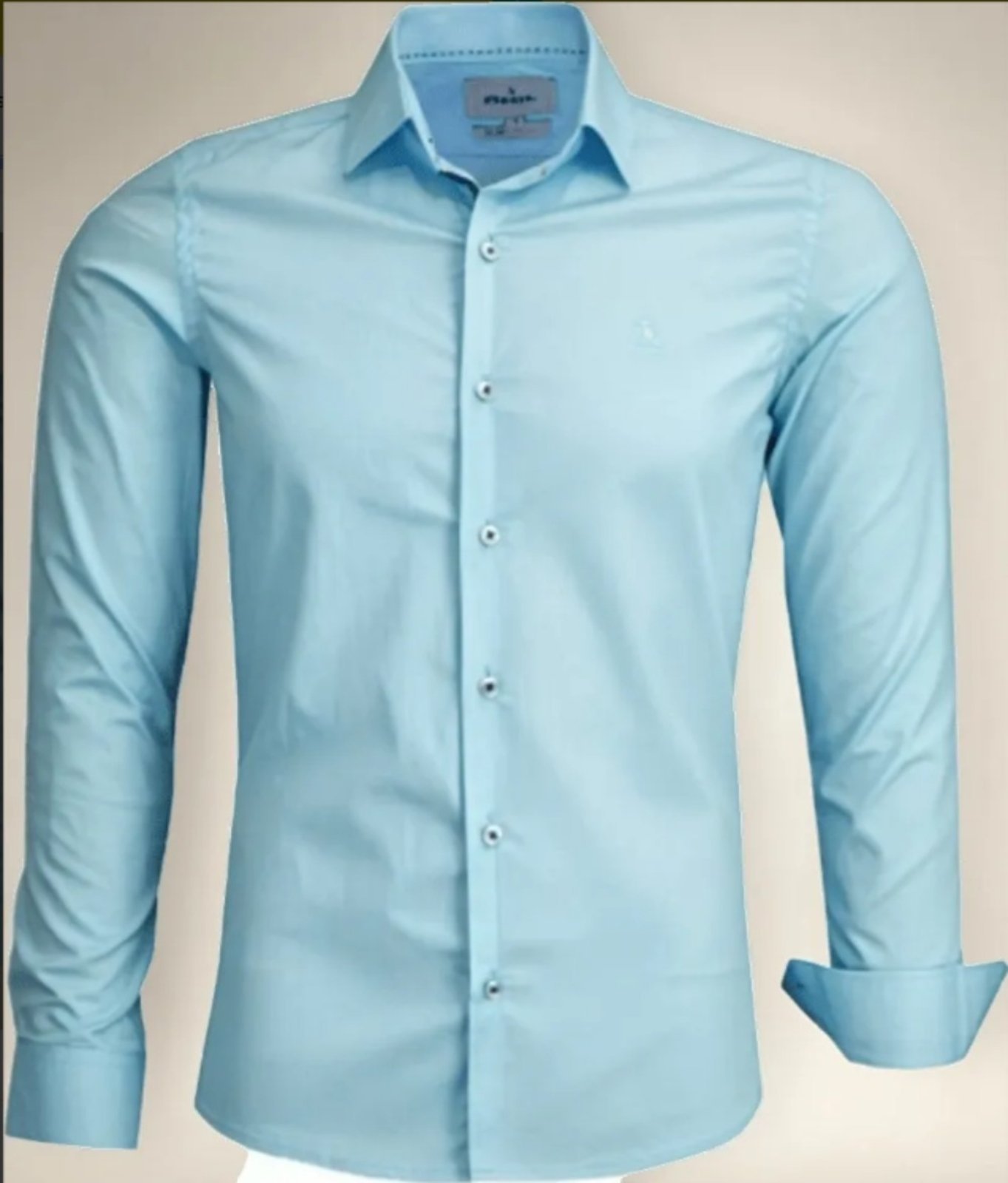 Camisa Social Amil Slim Cinema Algodão Manga Longa Luxo Azul