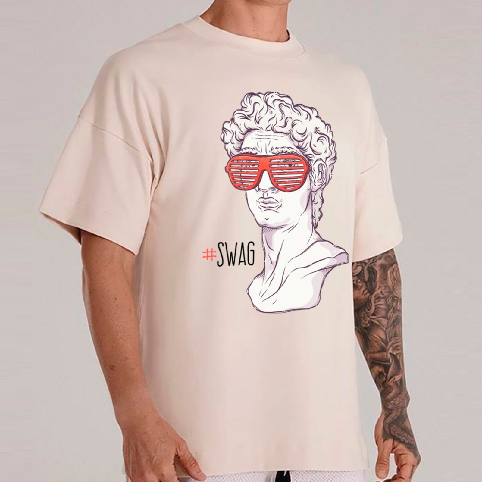Camiseta Ousy Unissex Estátua Clássica Óculos Neon Premium Streetwear Oversized Off White