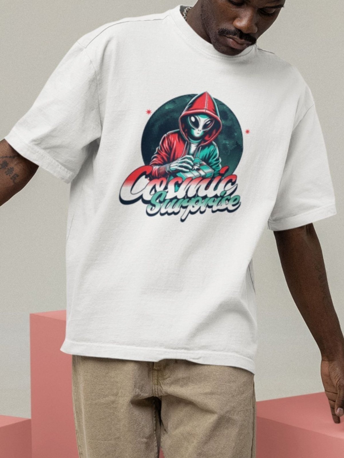 Vista 3 Camiseta Básica Masculina Alienígena ET Espaço Ciência Área 51 Gugi branco Gugi branco