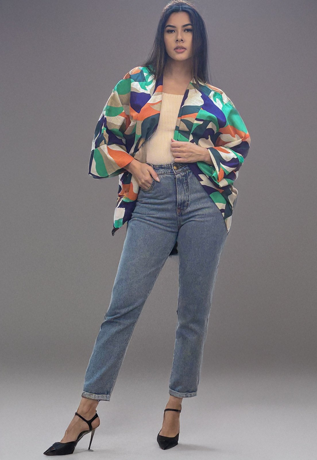 Kimono Amazonia Vital Viscose Manga Ampla Estampa Brisa do Mar
